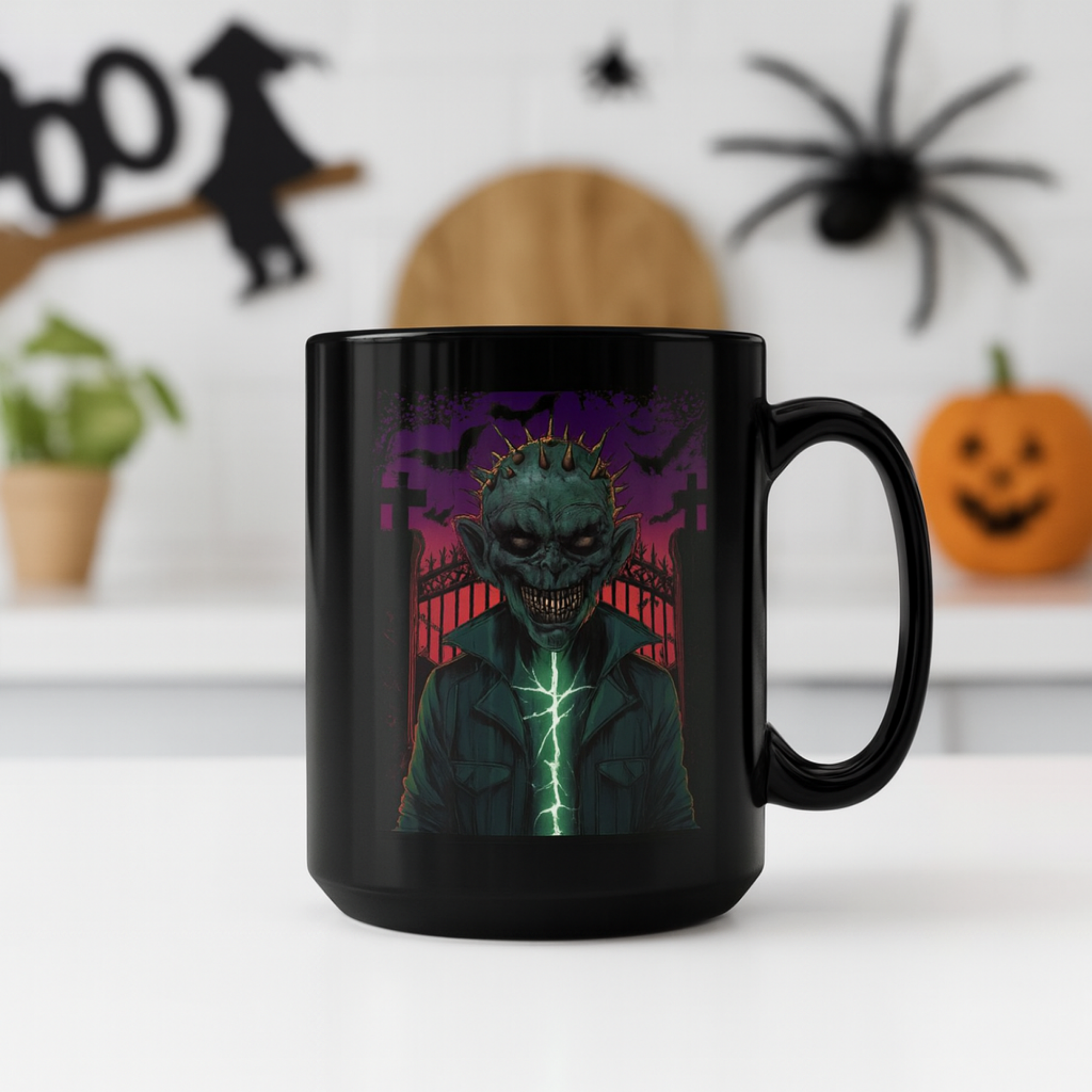 Gothic Skull Halloween Black Mug | Spooky Coffee Cup with Creepy Monster Design | Horror Gift Idea for Halloween Lovers product thumbnail image Gothic Skull Halloween Black Mug | Spooky Coffee Cup with Creepy Monster Design | Horror Gift Idea for Halloween Lovers product thumbnail image