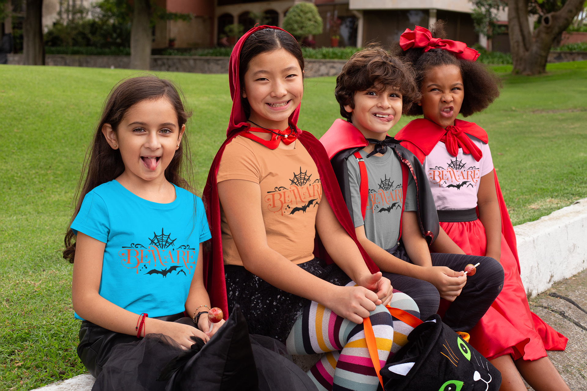 Kids Halloween Tee - Beware Spider & Bat Design, Spooky Kids T-Shirt, Halloween Costume Shirt, Trick or Treat Tee, Kids Party Apparel product thumbnail image Kids Halloween Tee - Beware Spider & Bat Design, Spooky Kids T-Shirt, Halloween Costume Shirt, Trick or Treat Tee, Kids Party Apparel product thumbnail image