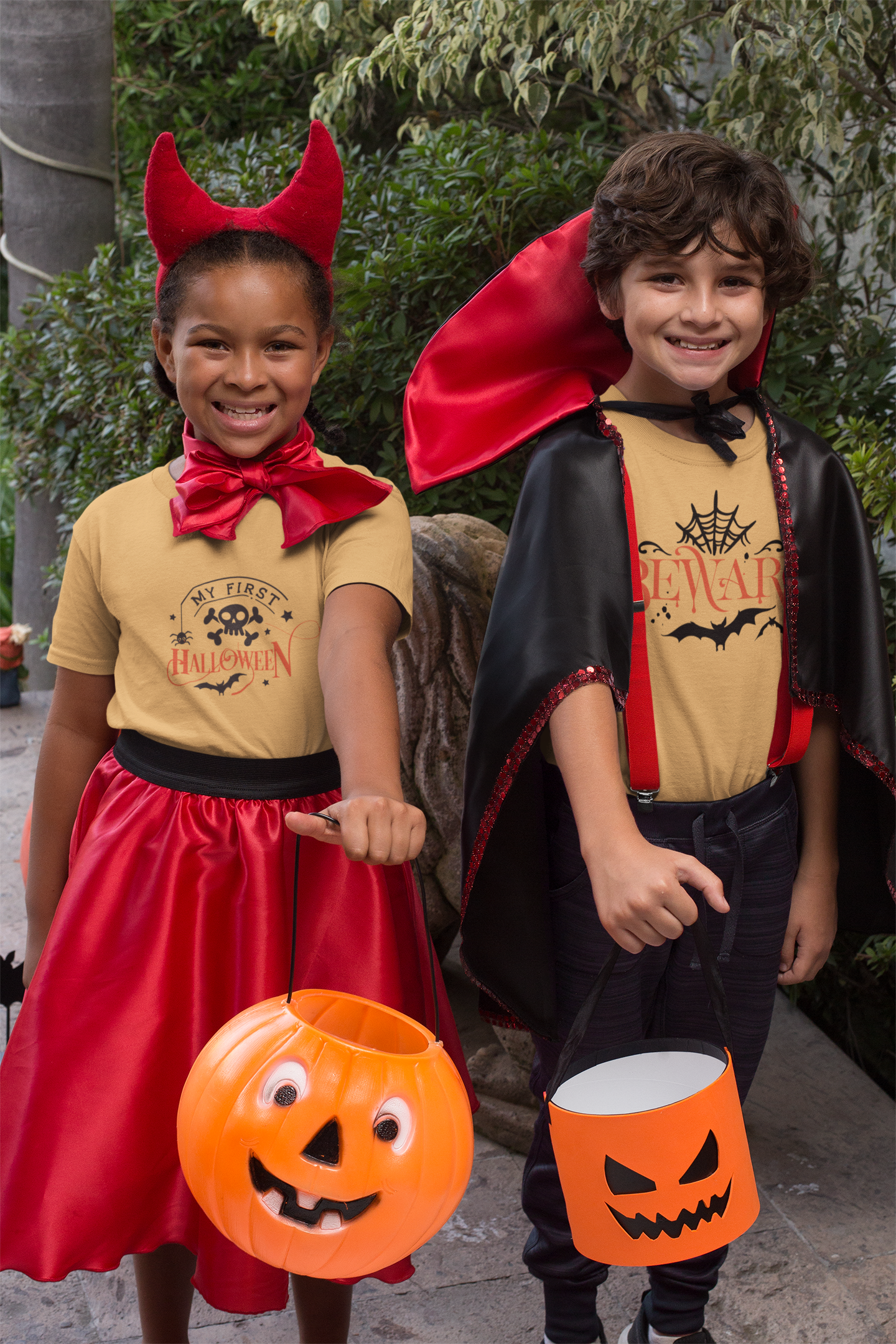 Kids Halloween Tee - Beware Spider &amp; Bat Design, Spooky Kids T-Shirt, Halloween Costume Shirt, Trick or Treat Tee, Kids Party Apparel