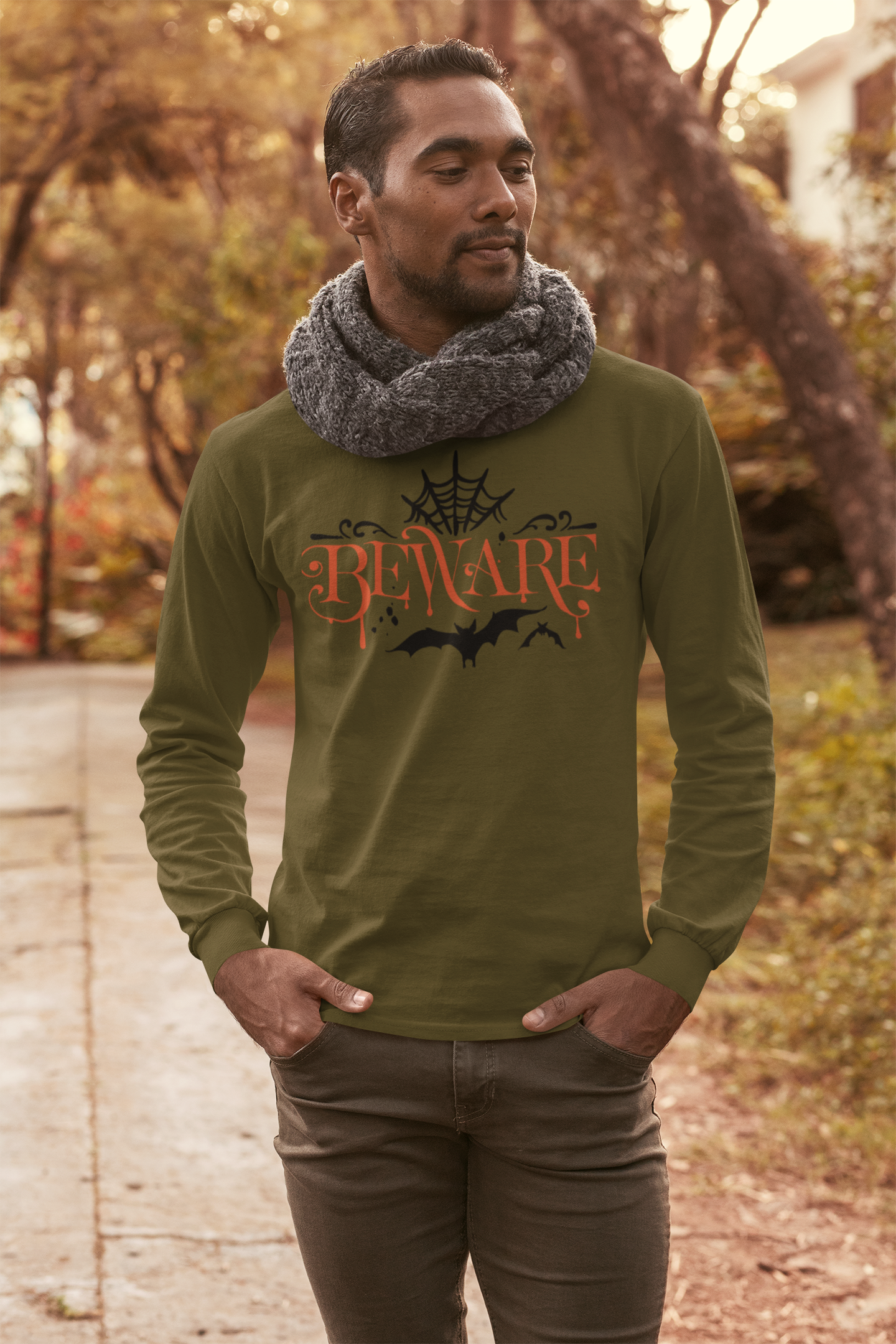 Beware Halloween Long Sleeve Tee, Unisex Spooky Shirt, October Festive Wear, Ghostly Party Top, Trick or Treat Apparel product thumbnail image Beware Halloween Long Sleeve Tee, Unisex Spooky Shirt, October Festive Wear, Ghostly Party Top, Trick or Treat Apparel product thumbnail image