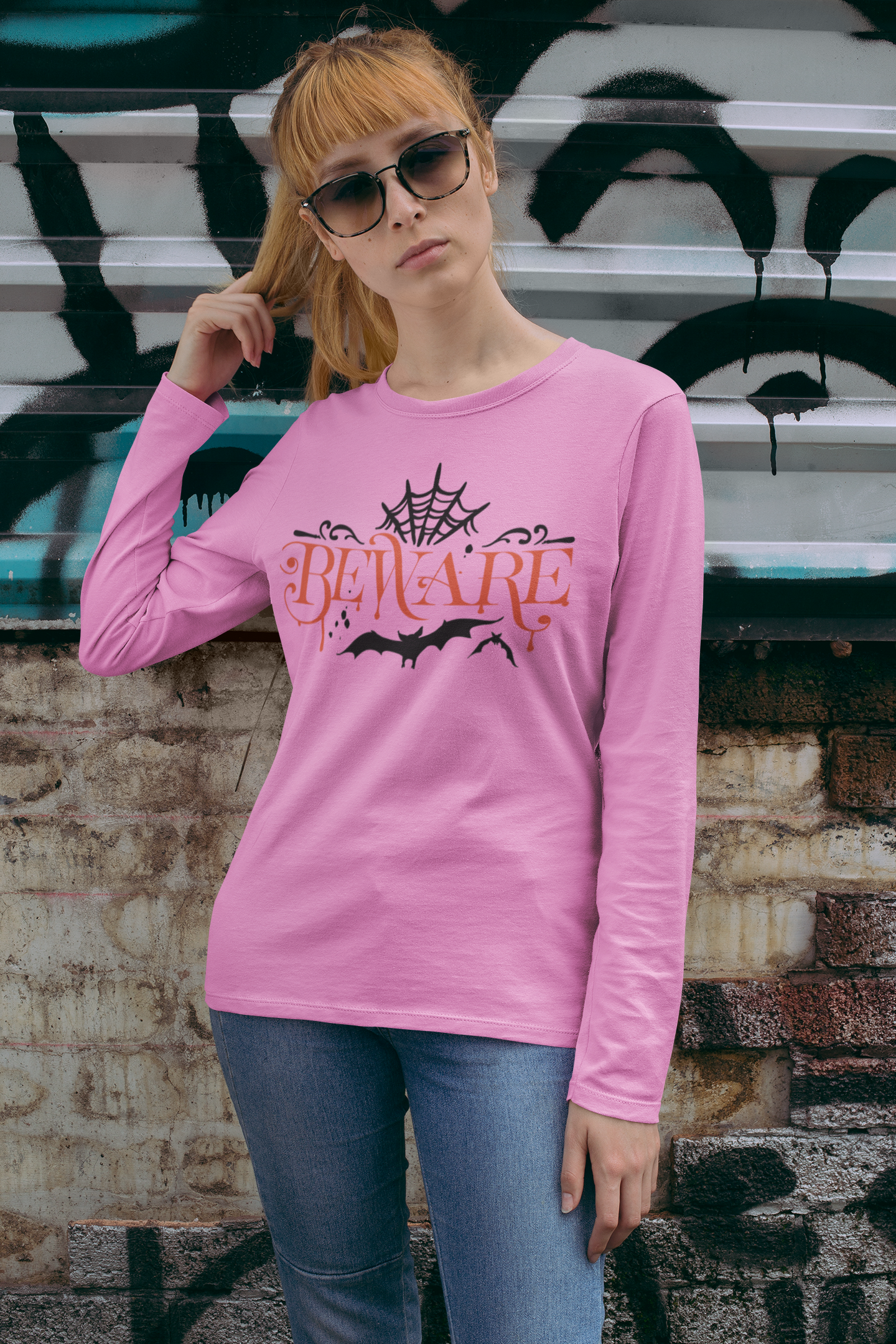 Beware Halloween Long Sleeve Tee, Unisex Spooky Shirt, October Festive Wear, Ghostly Party Top, Trick or Treat Apparel product thumbnail image