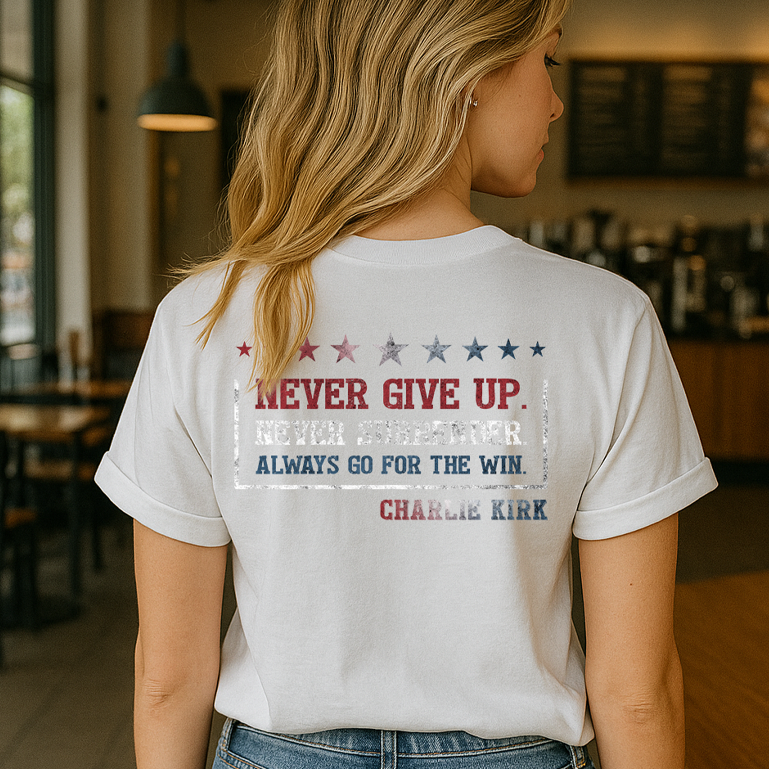 Never Give up. Never Surrender. Charlie Kirk Shirt product thumbnail image Never Give up. Never Surrender. Charlie Kirk Shirt product thumbnail image