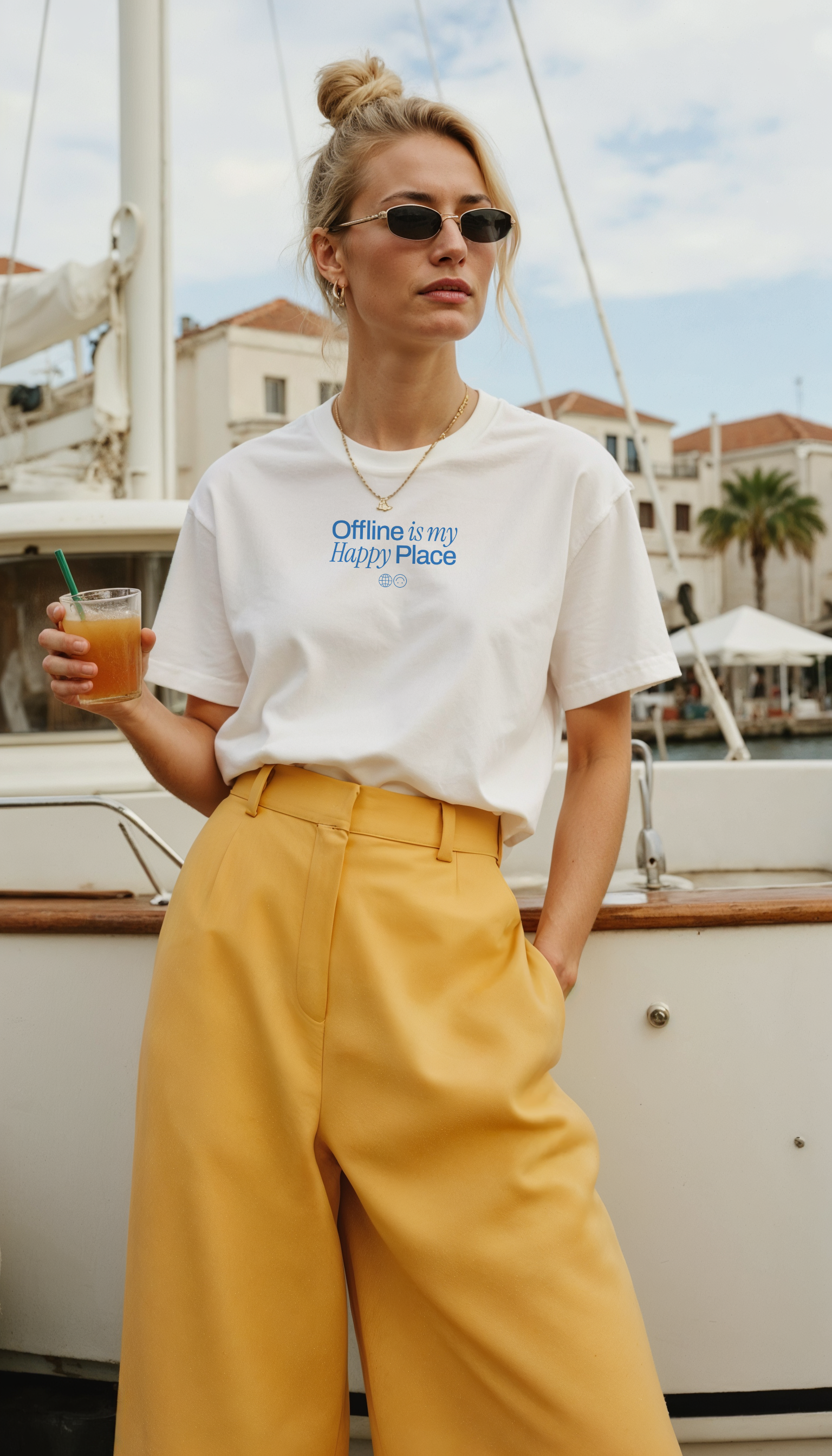 Offline is my Happy Place | Unisex T-shirt | Front & back print product thumbnail image Offline is my Happy Place | Unisex T-shirt | Front & back print product thumbnail image