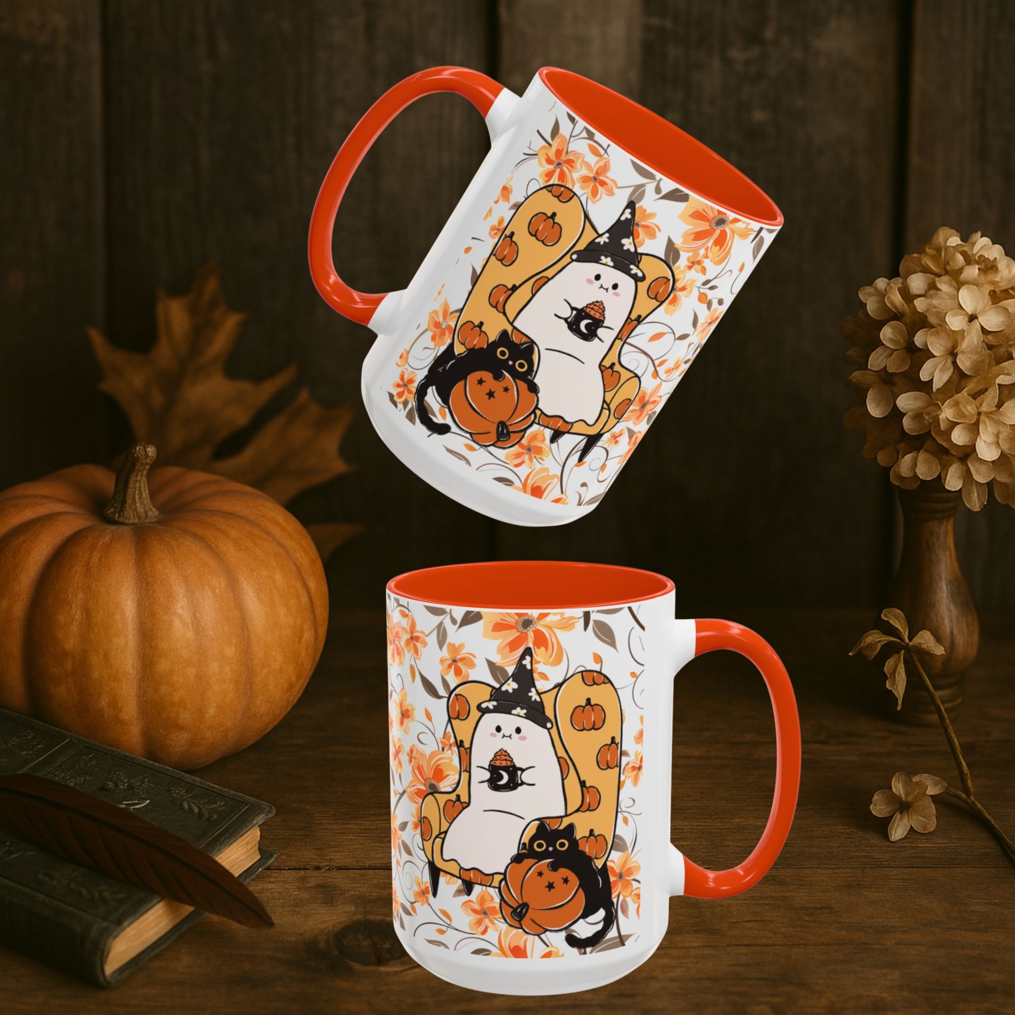 Witchy Cat &amp; Ghost Mug 