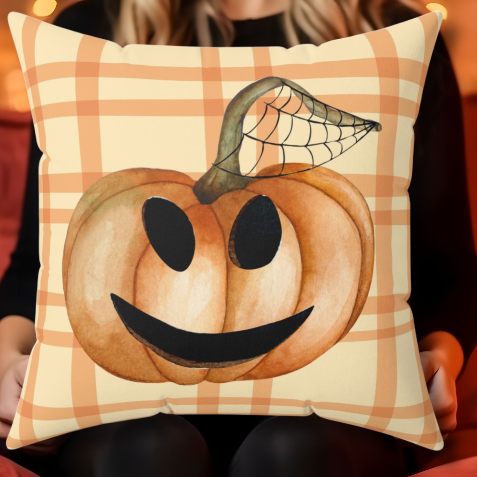 Pumpkin Plaid Jack-o-Lantern Pillow product thumbnail image