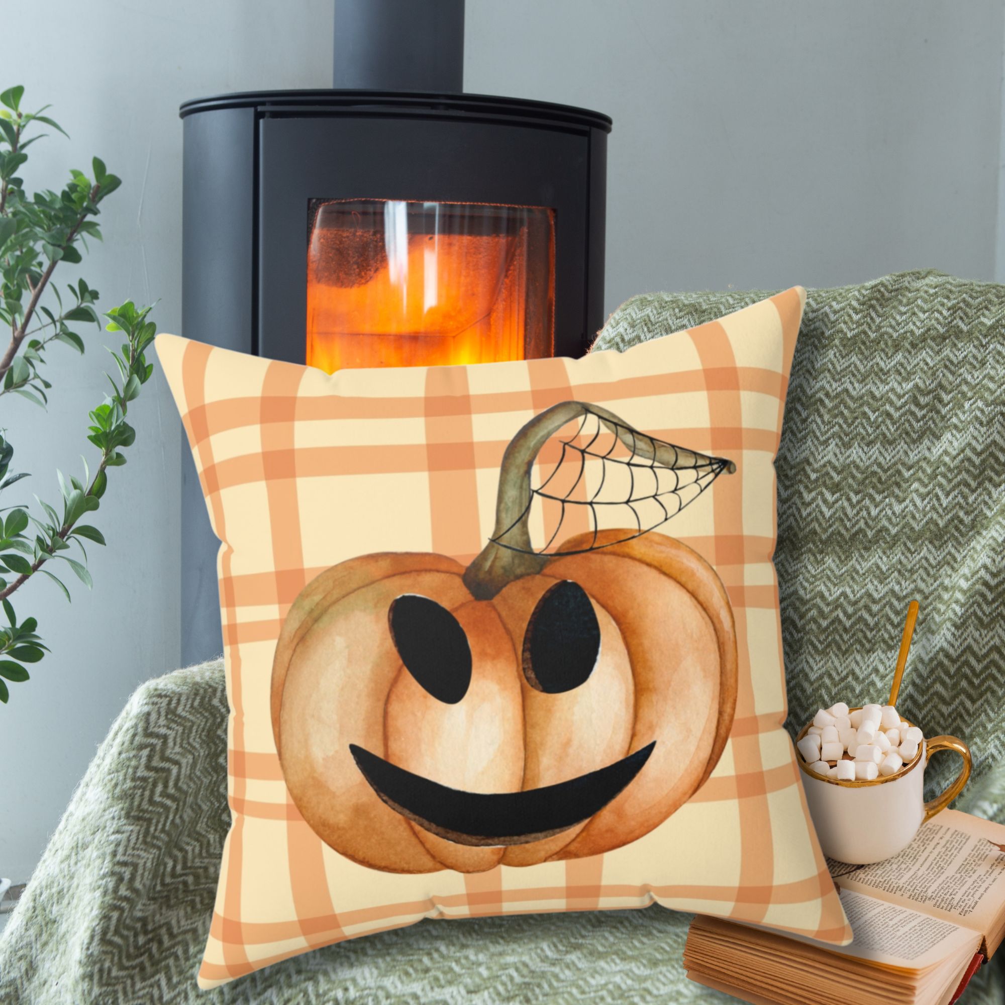 Pumpkin Plaid Jack-o-Lantern Pillow product thumbnail image