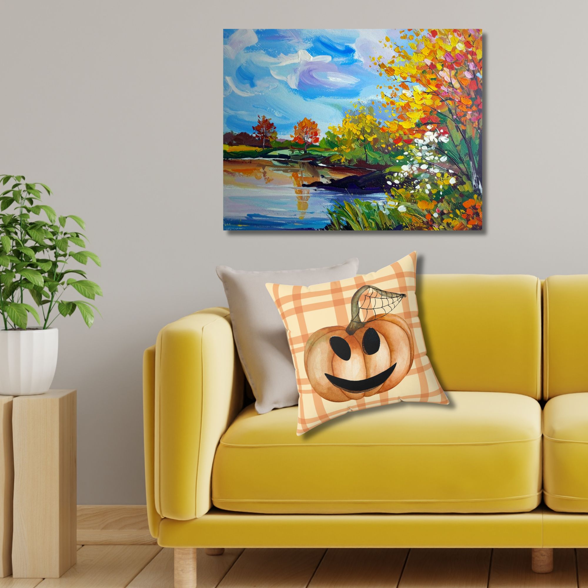 Pumpkin Plaid Jack-o-Lantern Pillow product thumbnail image