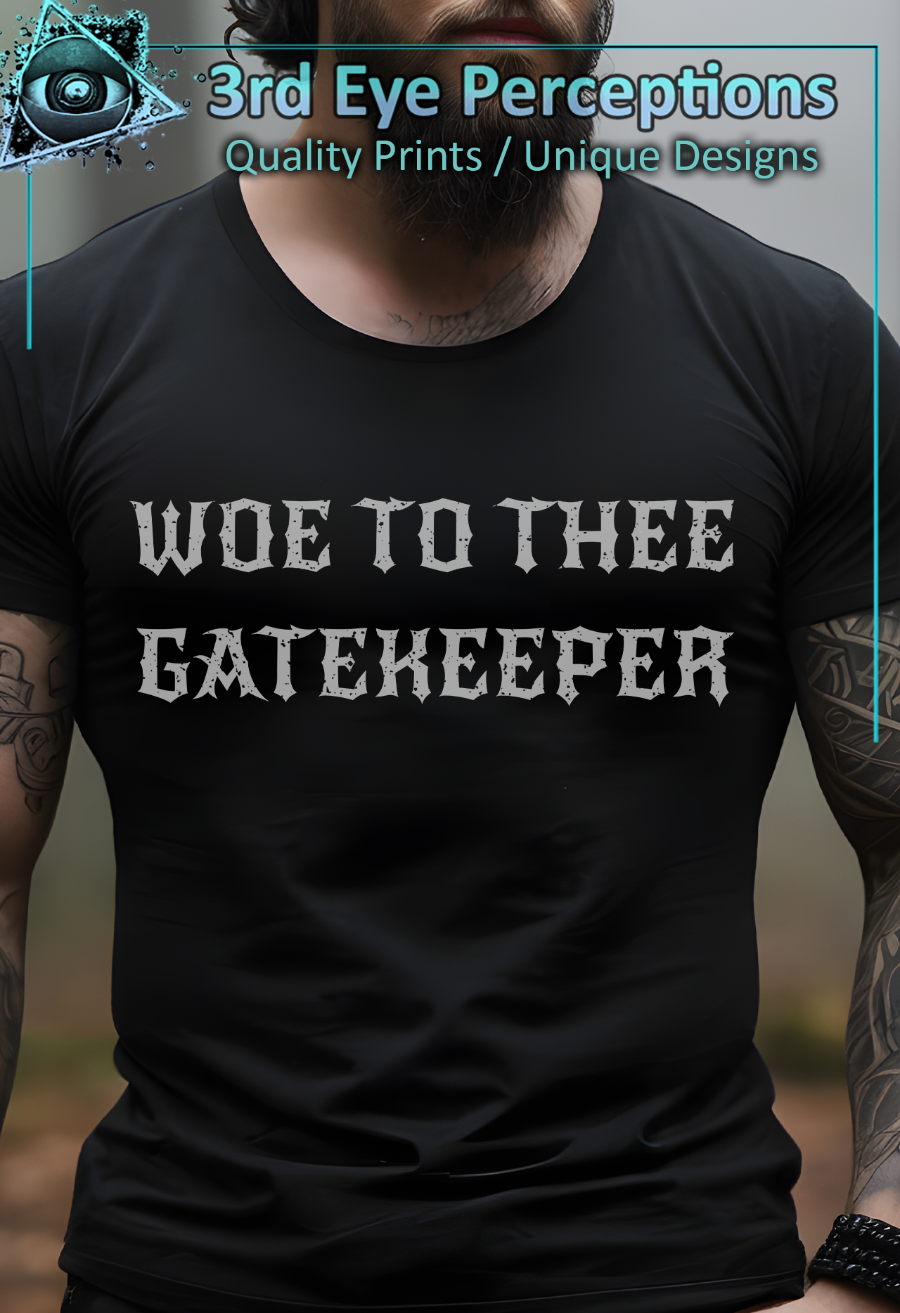 Dark Gothic Bold Font Text Vintage Distressed Graphic Woe To Thee Gatekeeper