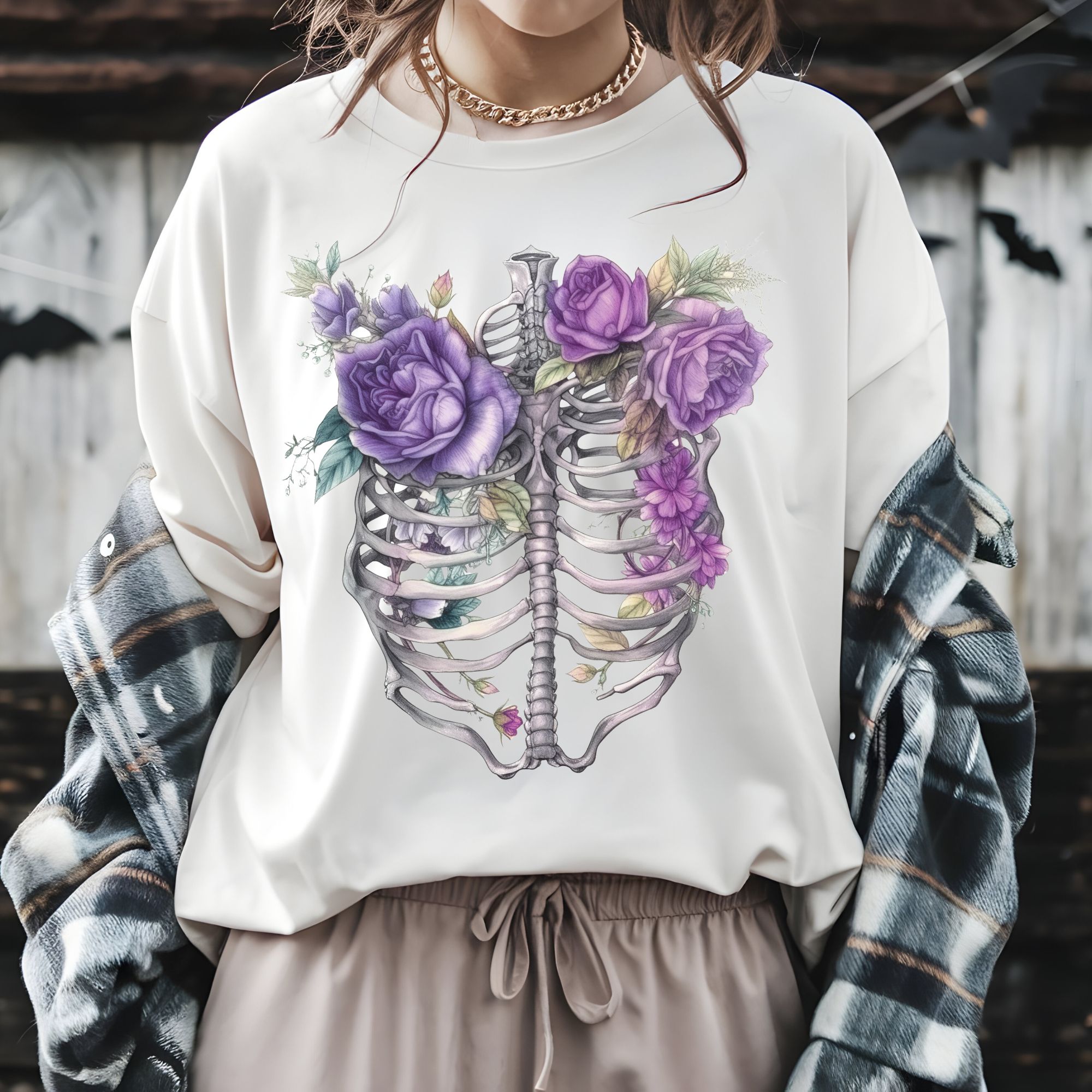 Skeleton Floral Ribcage Shirt product thumbnail image