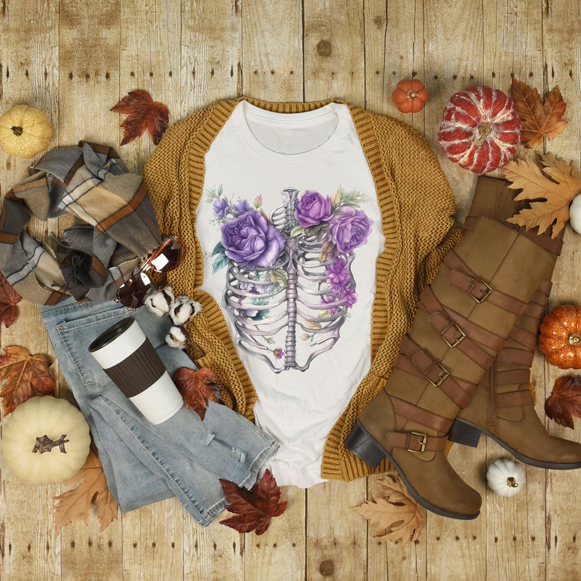 Skeleton Floral Ribcage Shirt product thumbnail image