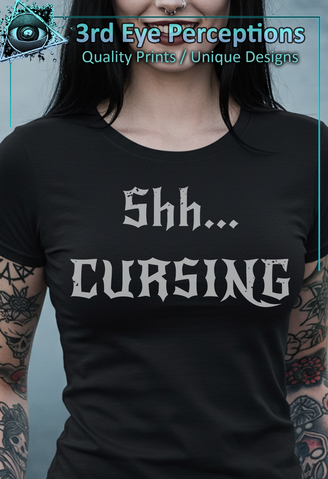 Dark Gothic Bold Font Text Vintage Distressed Graphic Shh Cursing