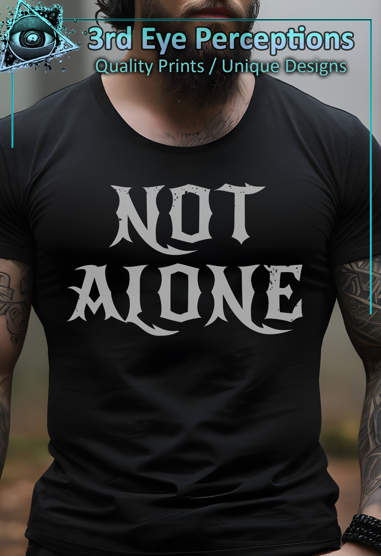 Dark Gothic Bold Font Text Vintage Distressed Graphic Not Alone