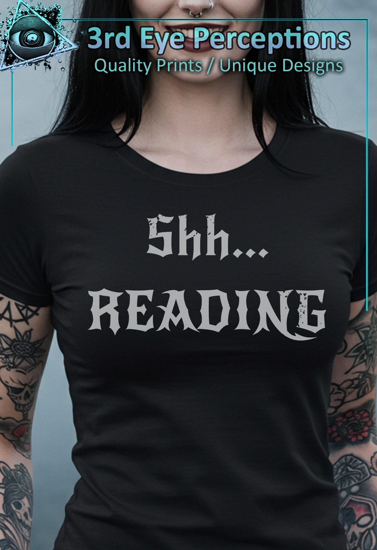 Dark Gothic Bold Font Text Vintage Distressed Graphic Shh Reading