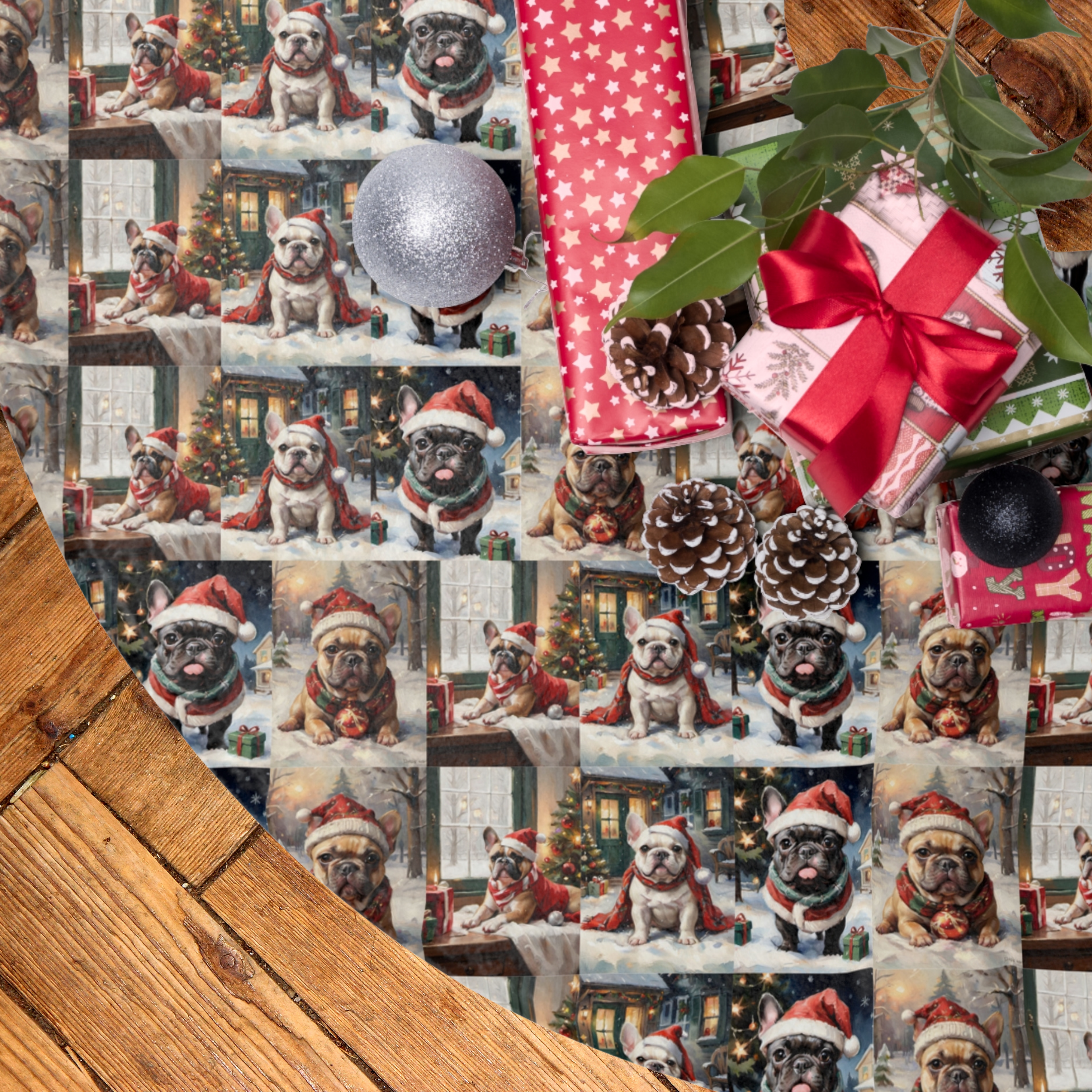 ❄️Very Frenchie Christmas Tree Skirt | Holiday French Bulldog Décor, Festive Santa Paws Decoration, Cozy Xmas Gift