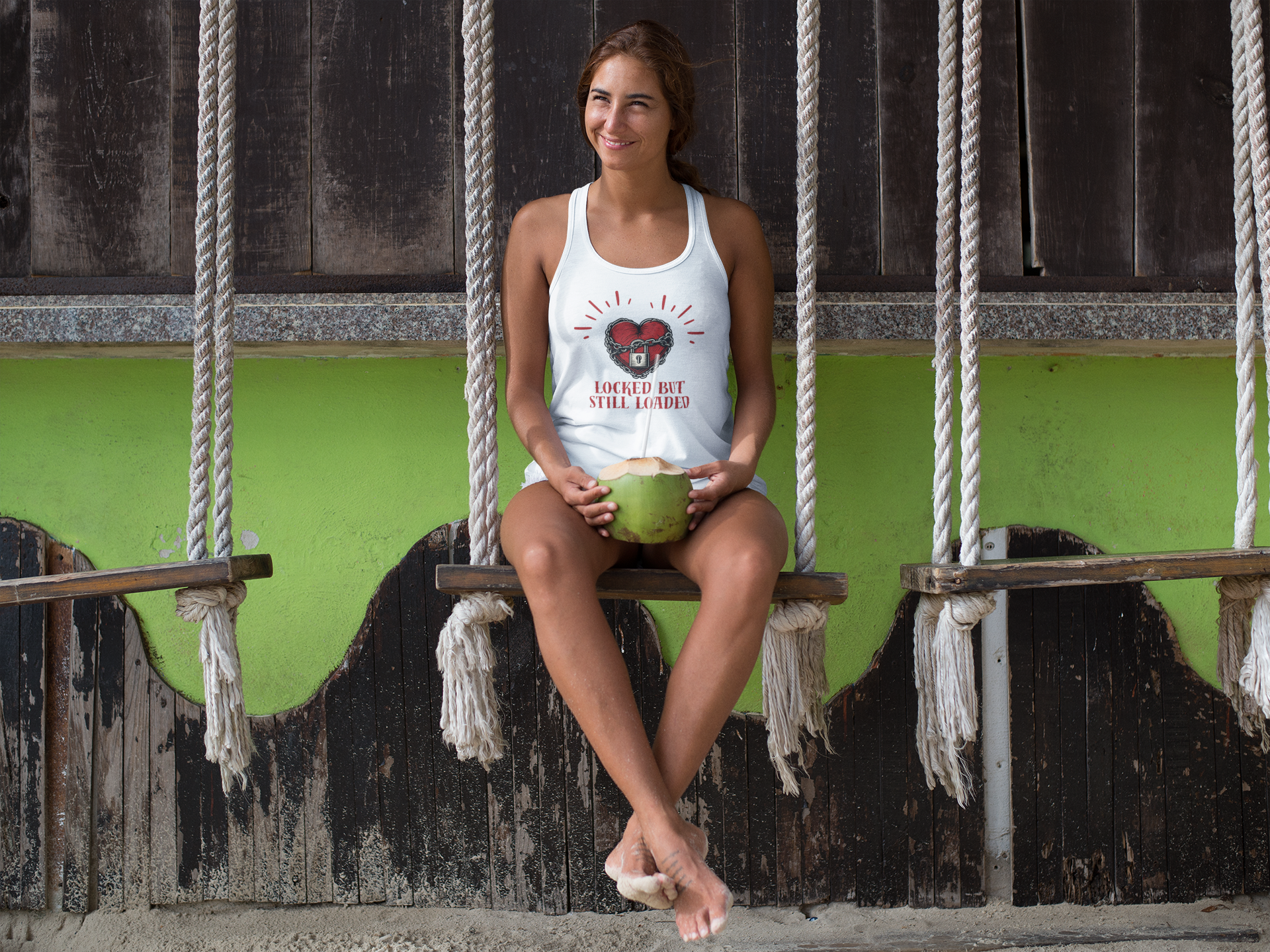 Locked But Still Loaded Racerback Tank | Heart Graphic | Perfect for Summer, Fitness, Gifts, Casual Wear, Love Celebrations, Workout product thumbnail image