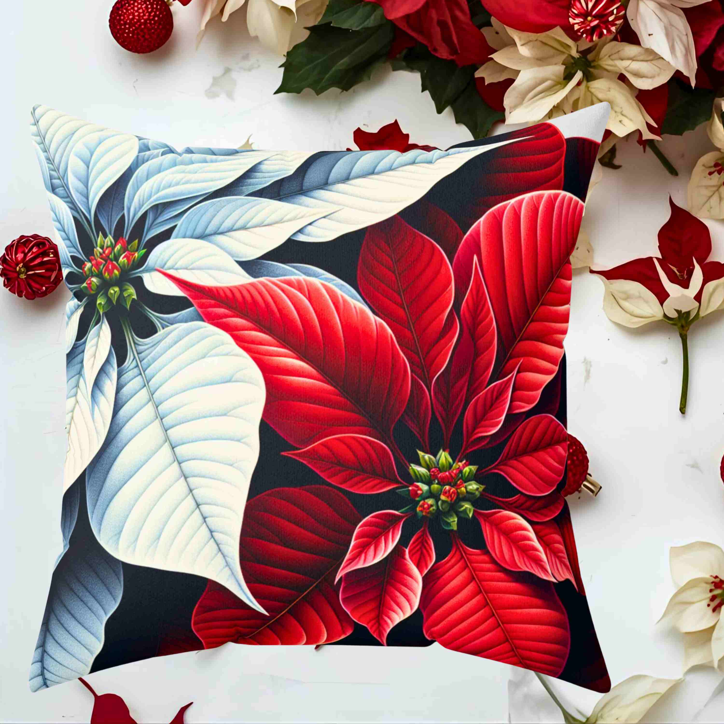Poinsettia Floral Throw Pillow, Poinsettia Decor, Home Accent, Holiday Decoration, Gift for Her, Cozy Living Room Poinsettia Floral Throw Pillow, Poinsettia Decor, Home Accent, Holiday Decoration, Gift for Her, Cozy Living Room