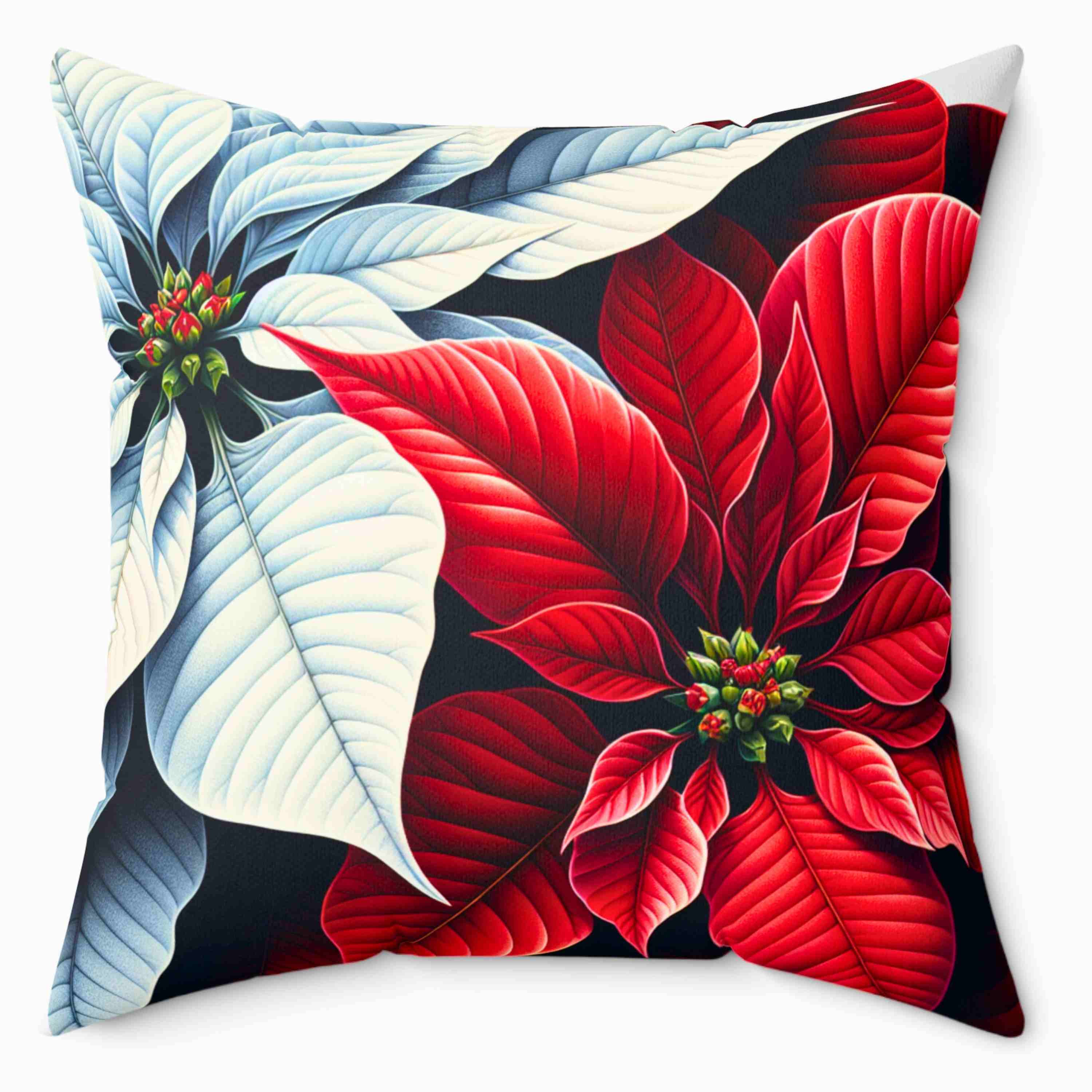 Poinsettia Floral Throw Pillow, Poinsettia Decor, Home Accent, Holiday Decoration, Gift for Her, Cozy Living Room product thumbnail image