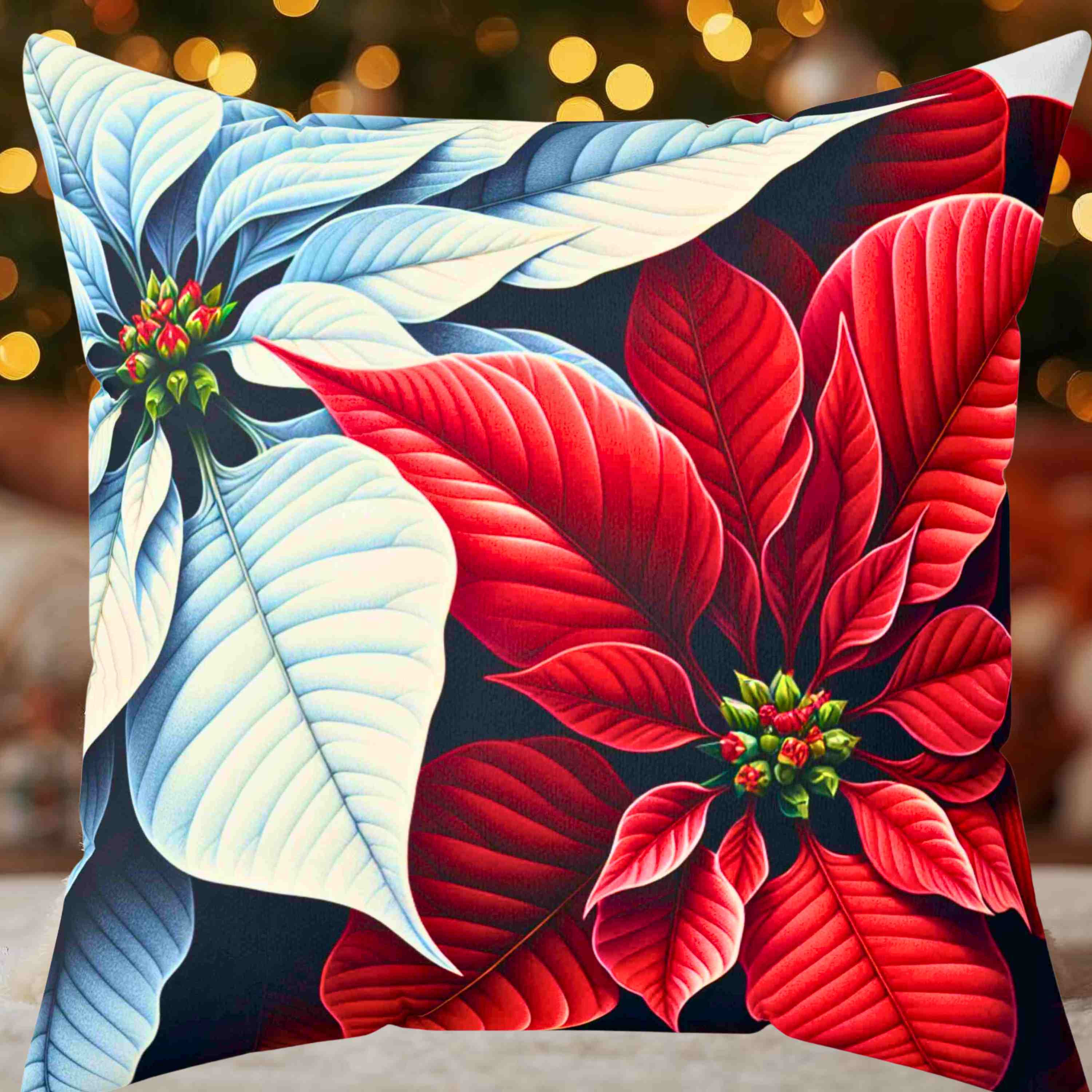 Poinsettia Floral Throw Pillow, Poinsettia Decor, Home Accent, Holiday Decoration, Gift for Her, Cozy Living Room product thumbnail image