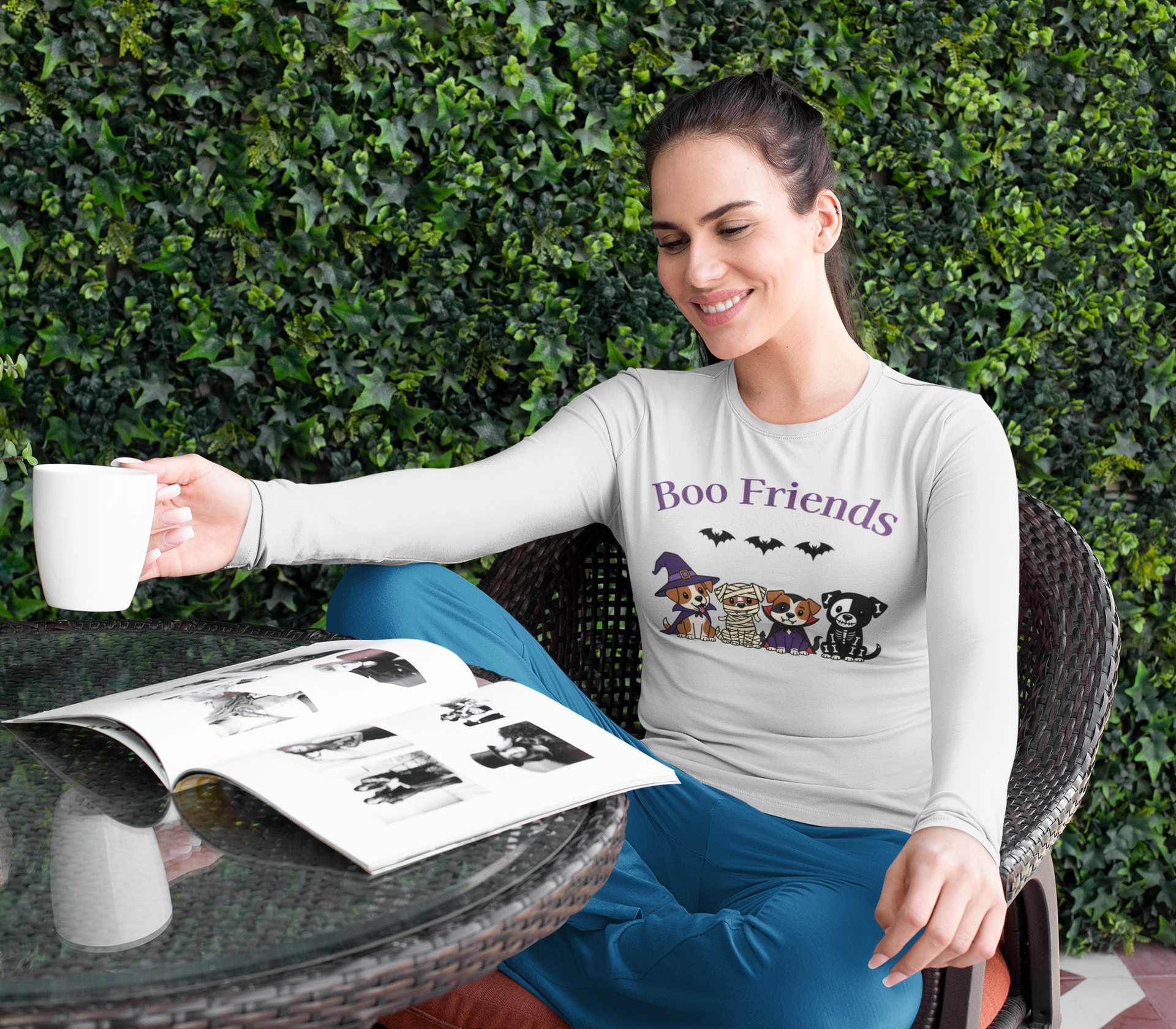 Cute Halloween Dog Friends Long Sleeve Tee, Halloween T-Shirt, Pet Lovers Gift, Fall Apparel, Boo Friends Tee product thumbnail image