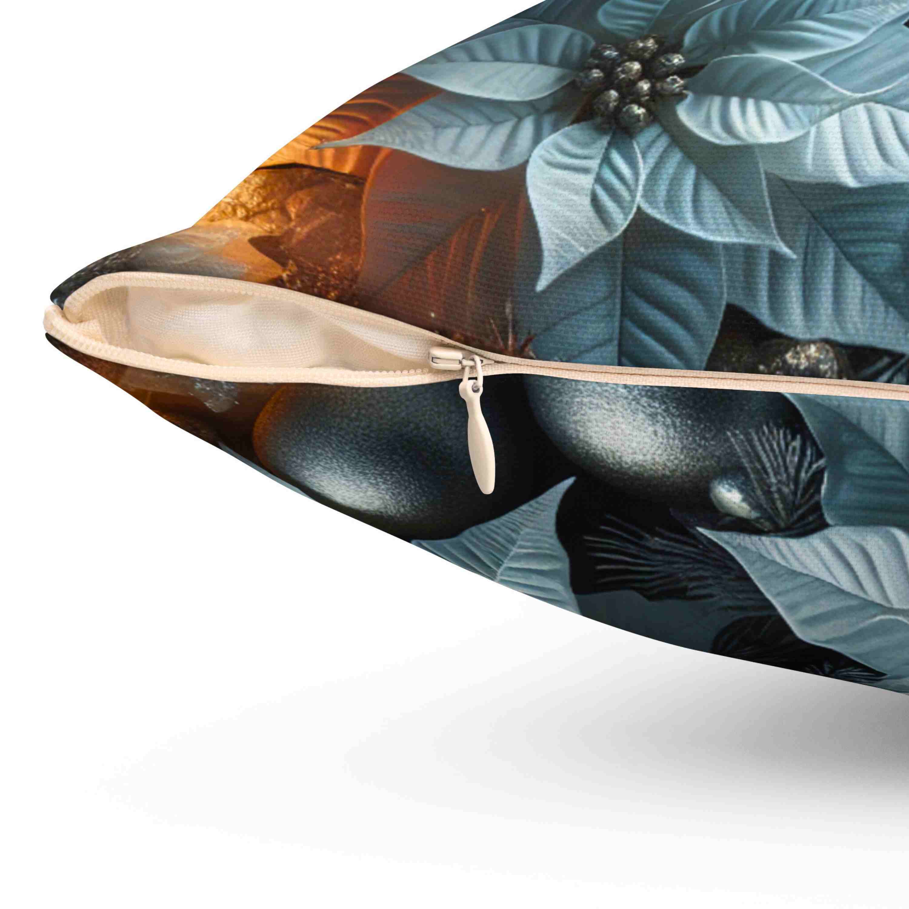 Luxury Holiday Pillow – White &amp; Silver Poinsettia Design with appearance of Soft Twinkle Lights – Premium Christmas Home Accent Ready to Use product thumbnail image