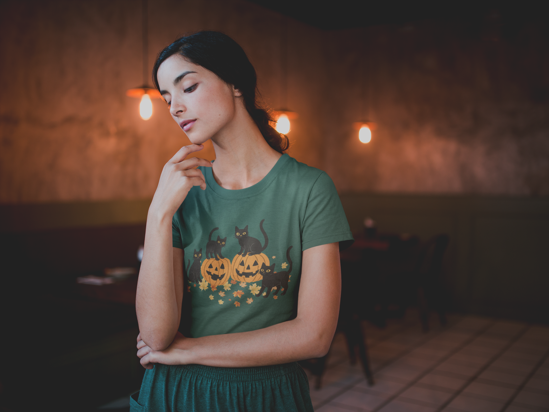 Halloween Black Cat Tee, Unisex Cotton T-Shirt, Spooky Season Apparel, Cute Cat Graphic Tee, Fall Festive Top, Pumpkin Cats Shirt product thumbnail image