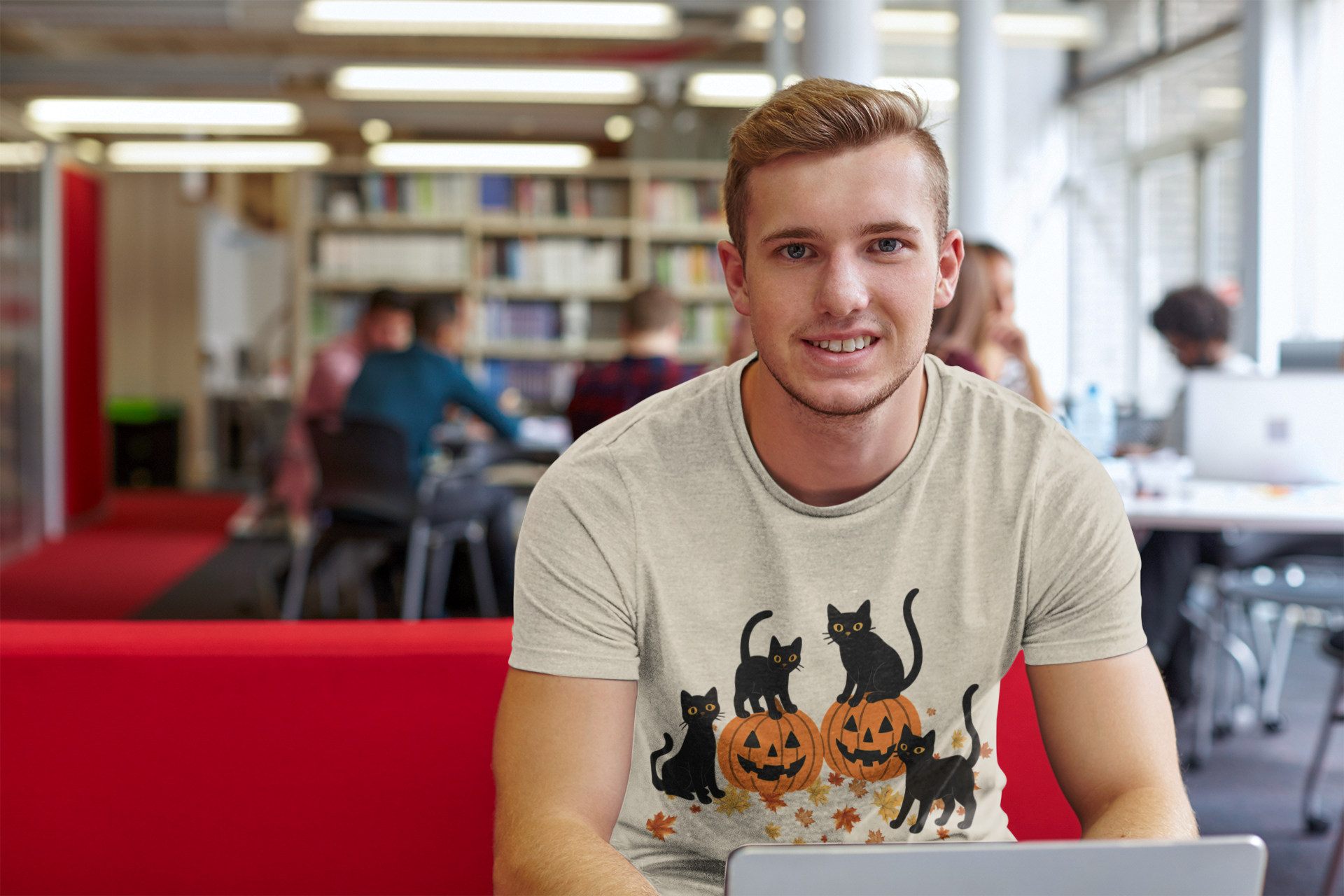 Halloween Black Cat Tee, Unisex Cotton T-Shirt, Spooky Season Apparel, Cute Cat Graphic Tee, Fall Festive Top, Pumpkin Cats Shirt product thumbnail image Halloween Black Cat Tee, Unisex Cotton T-Shirt, Spooky Season Apparel, Cute Cat Graphic Tee, Fall Festive Top, Pumpkin Cats Shirt product thumbnail image