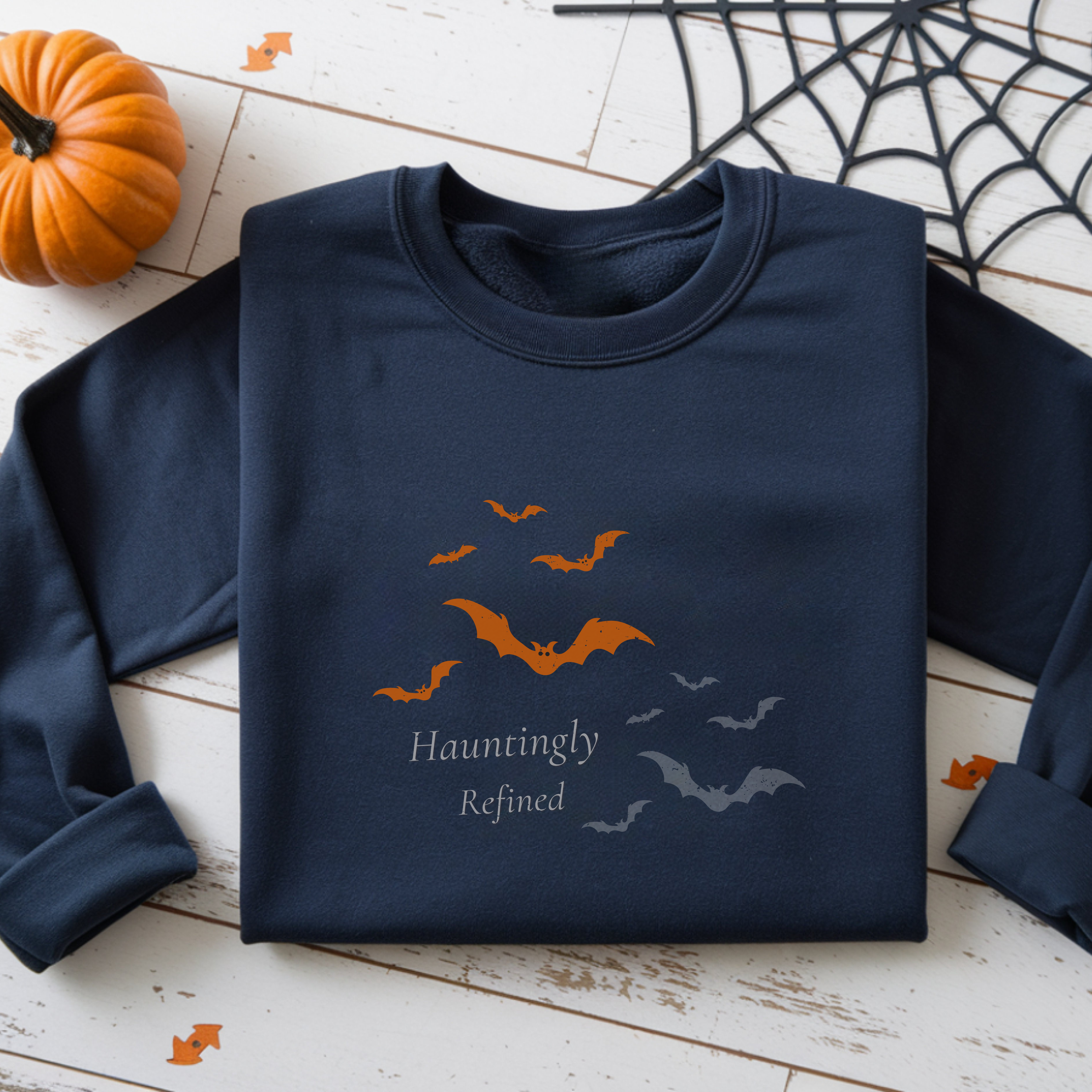 Hauntingly Refined Bats Crewneck, Distressed Vintage Rust Orange Gothic Halloween Unisex Pullover product thumbnail image Hauntingly Refined Bats Crewneck, Distressed Vintage Rust Orange Gothic Halloween Unisex Pullover product thumbnail image
