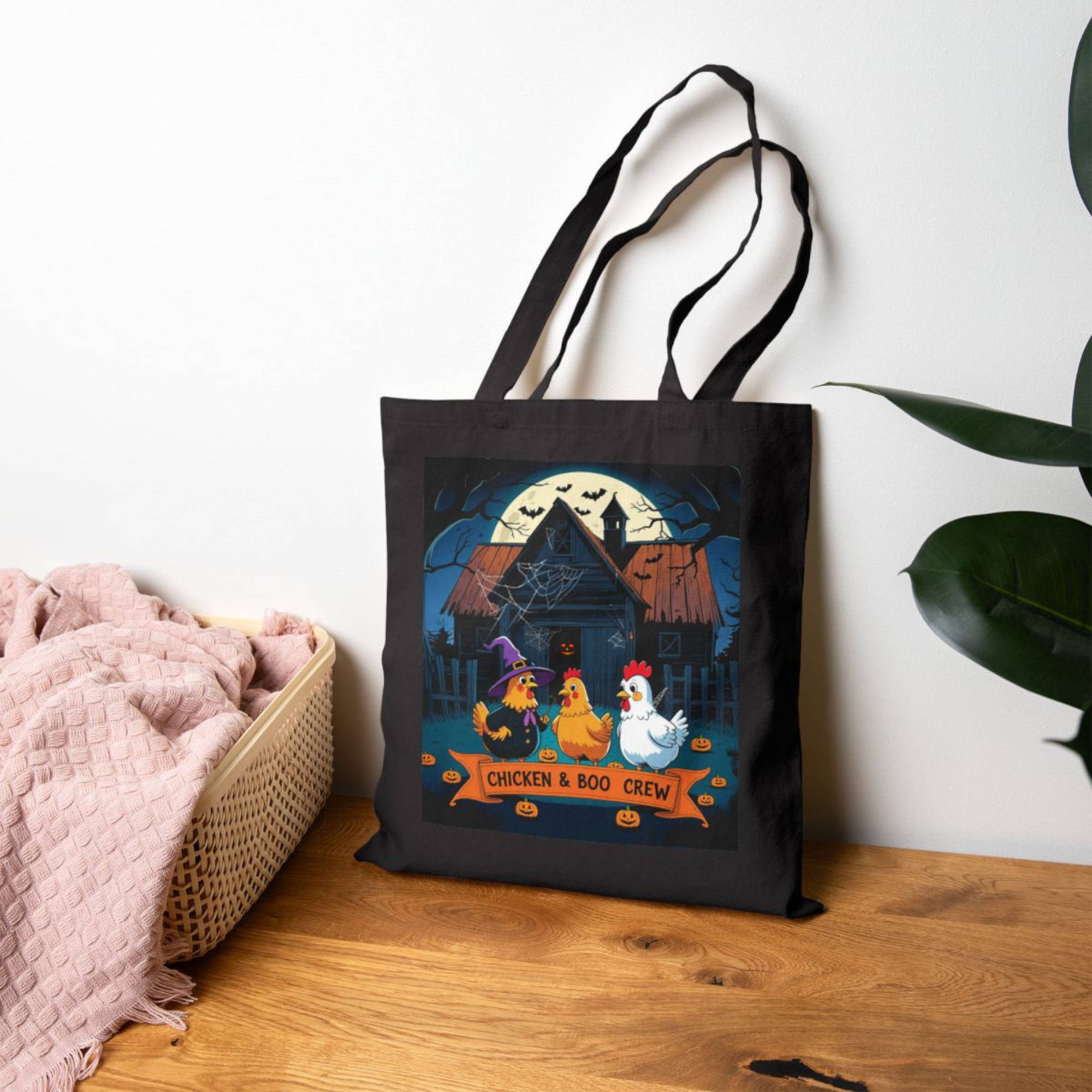 Spooky Chicken Crew Tote Bag, Halloween Tote, Farm Animal Bag, Gift for Chicken Lovers, Boho Style Bag product thumbnail image Spooky Chicken Crew Tote Bag, Halloween Tote, Farm Animal Bag, Gift for Chicken Lovers, Boho Style Bag product thumbnail image