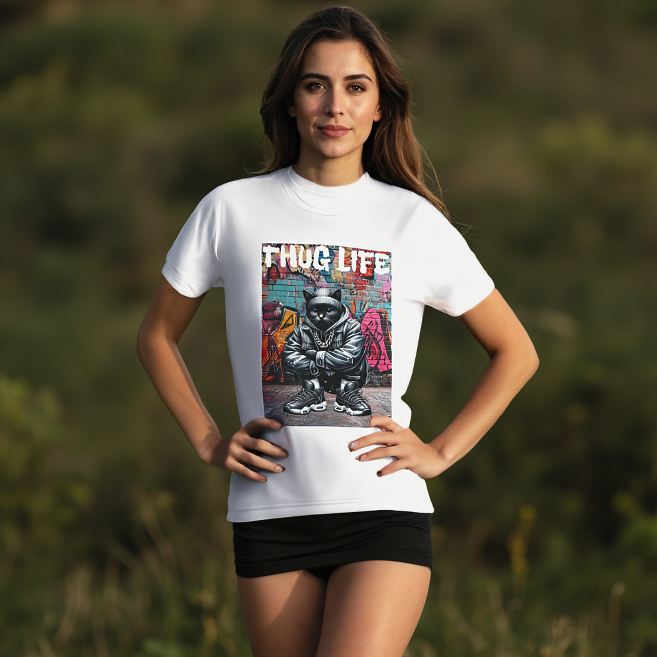 Thug Life Black Cat Funny Tee product thumbnail image
