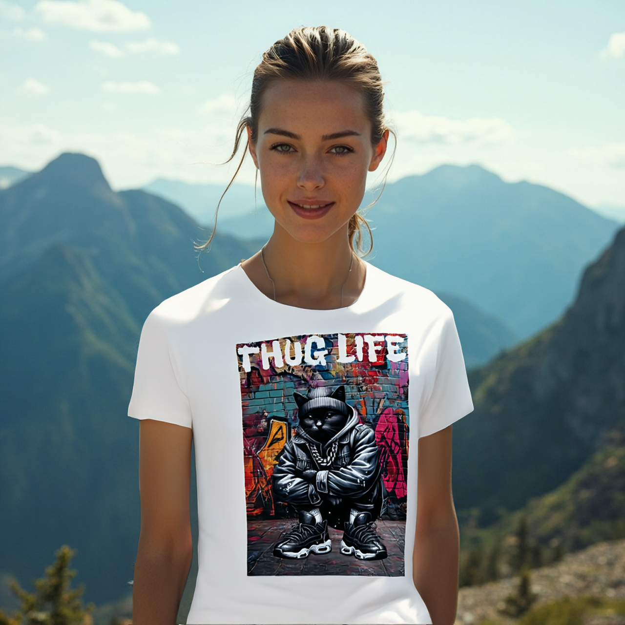 Thug Life Black Cat Funny Tee product thumbnail image