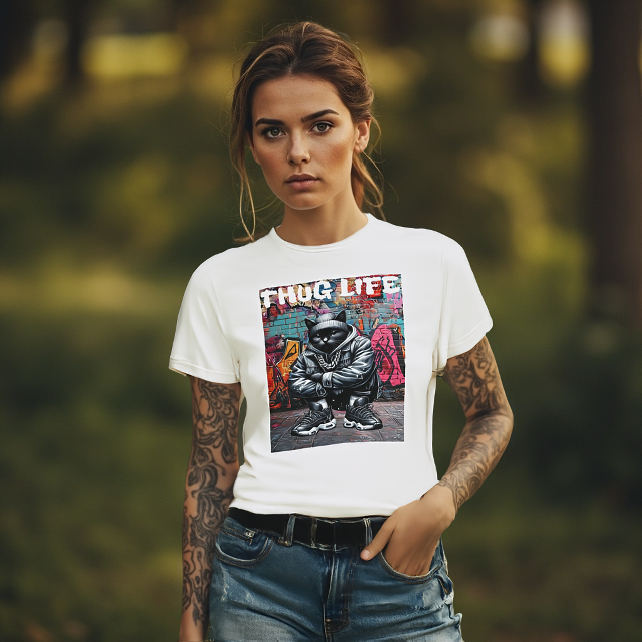 Thug Life Black Cat Funny Tee product thumbnail image