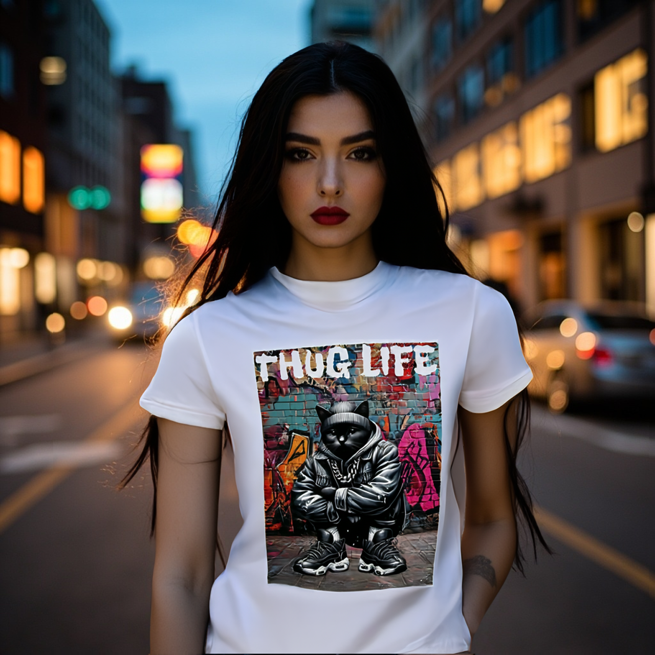 Thug Life Black Cat Funny Tee product thumbnail image