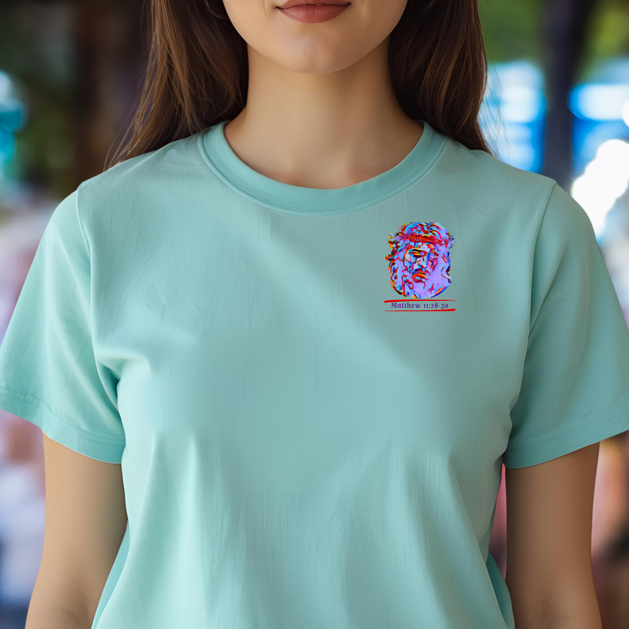 Come to Me - Crew Neck Unisex T-shirt, featuring Matthew 11:28-30 product thumbnail image Come to Me - Crew Neck Unisex T-shirt, featuring Matthew 11:28-30 product thumbnail image