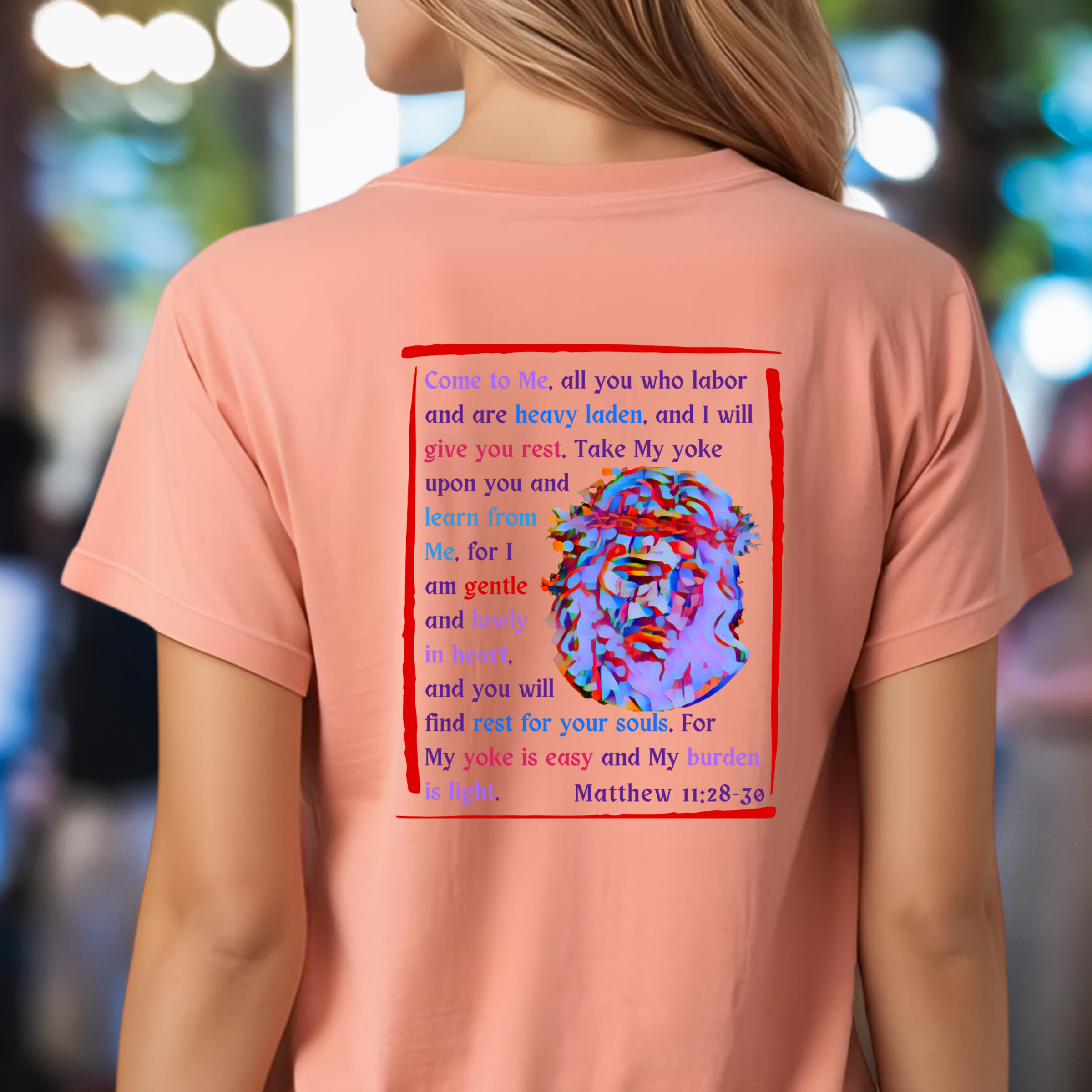 Come to Me - Crew Neck Unisex T-shirt, featuring Matthew 11:28-30 product thumbnail image Come to Me - Crew Neck Unisex T-shirt, featuring Matthew 11:28-30 product thumbnail image