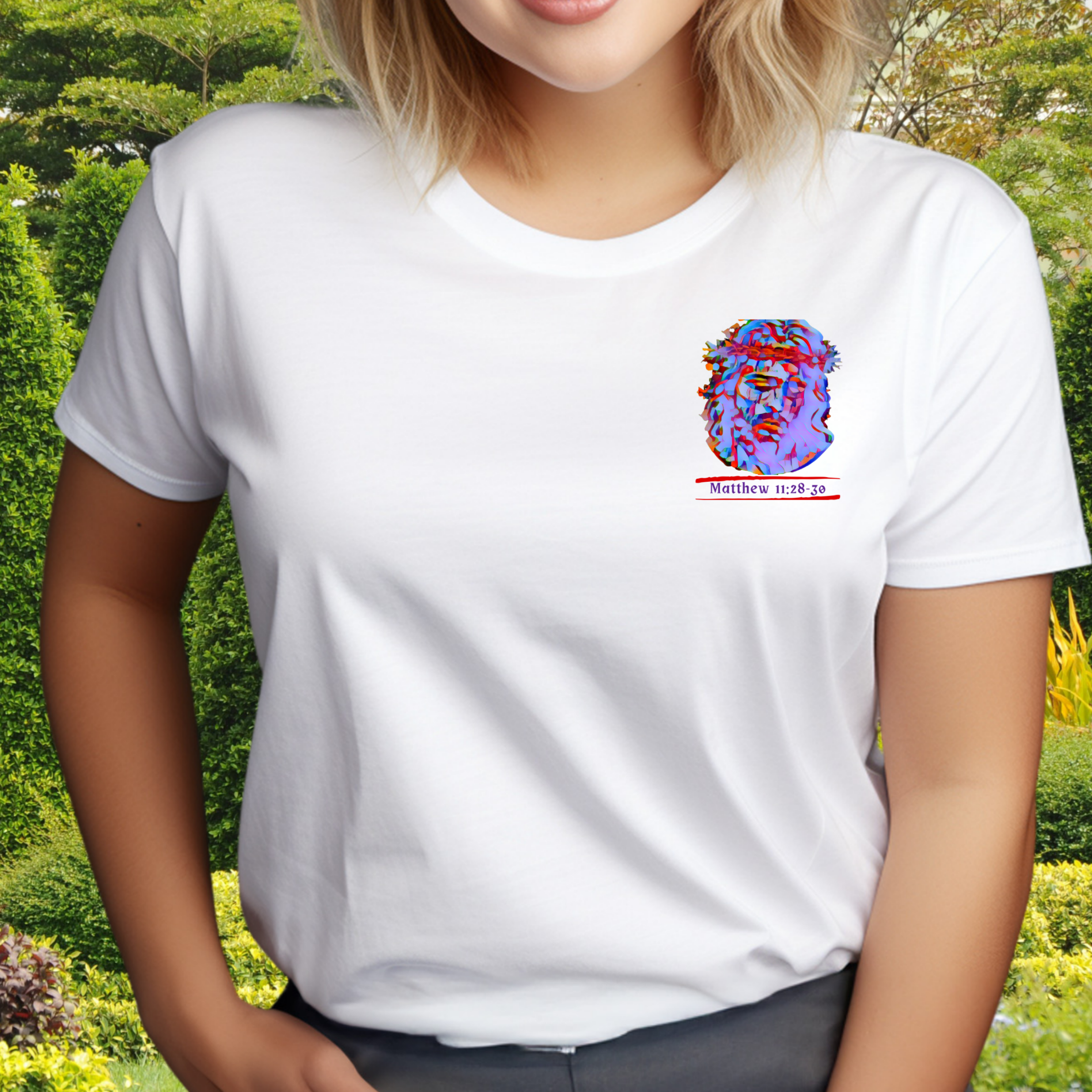 Come to Me - Crew Neck Unisex T-shirt, featuring Matthew 11:28-30 product thumbnail image Come to Me - Crew Neck Unisex T-shirt, featuring Matthew 11:28-30 product thumbnail image