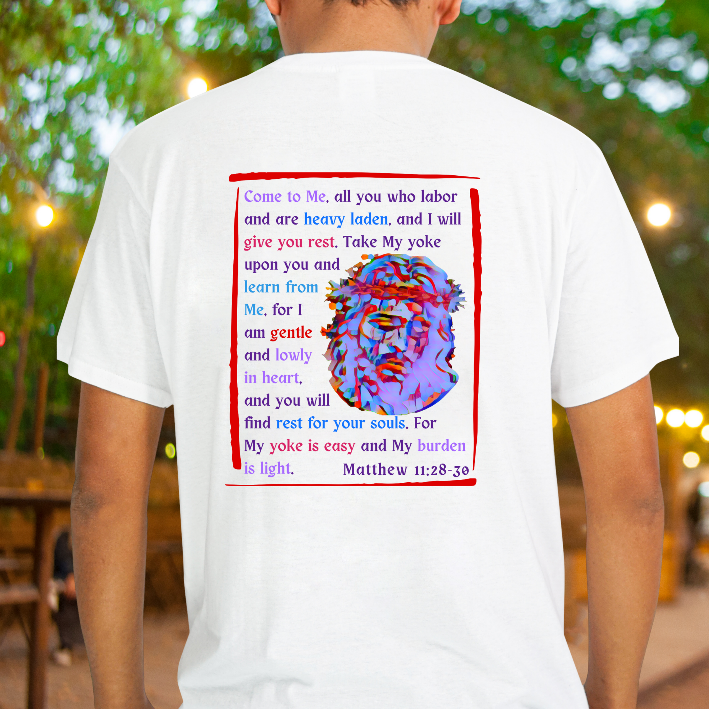 Come to Me - Crew Neck Unisex T-shirt, featuring Matthew 11:28-30 product thumbnail image Come to Me - Crew Neck Unisex T-shirt, featuring Matthew 11:28-30 product thumbnail image