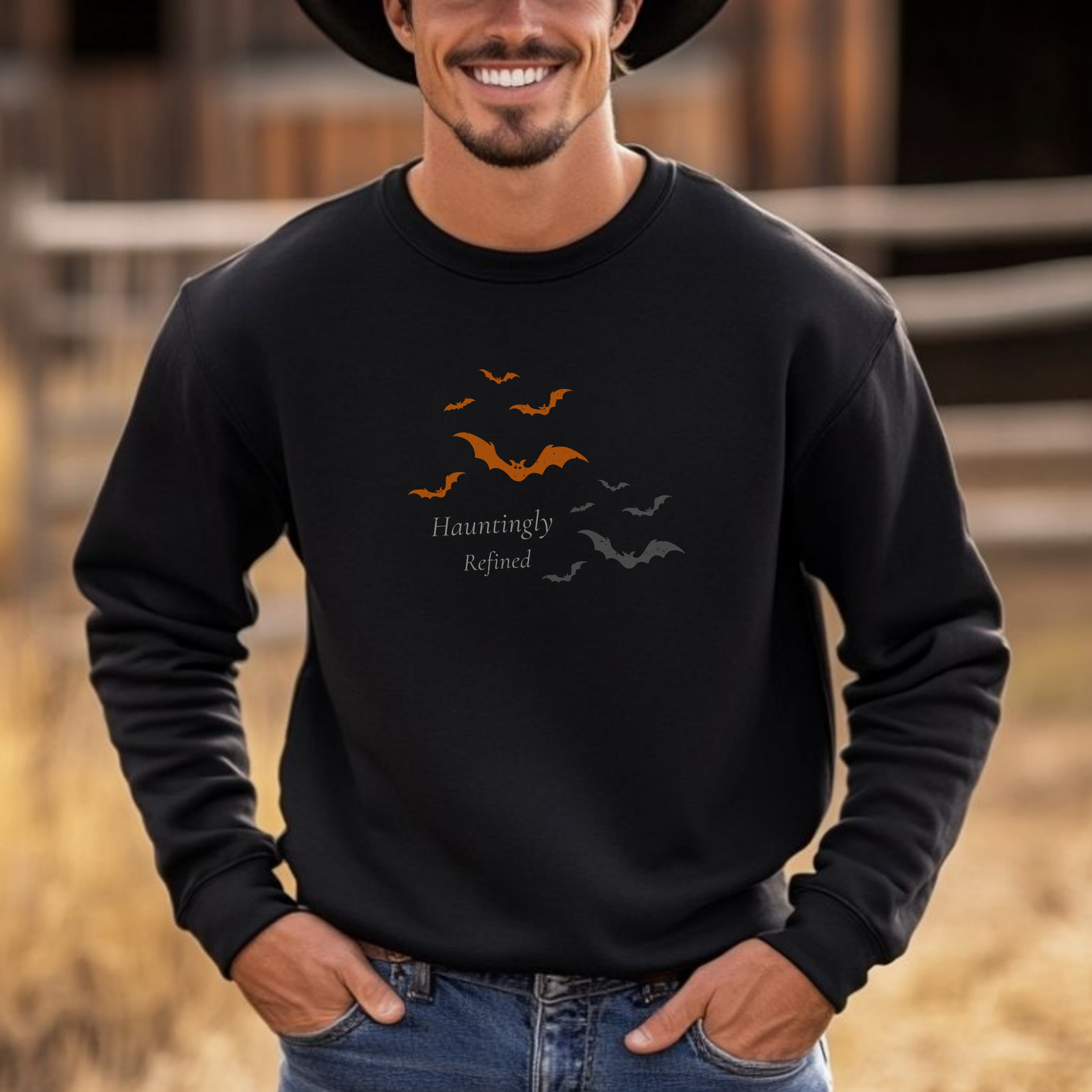 Hauntingly Refined Bats Crewneck, Distressed Vintage Rust Orange Gothic Halloween Unisex Pullover product thumbnail image Hauntingly Refined Bats Crewneck, Distressed Vintage Rust Orange Gothic Halloween Unisex Pullover product thumbnail image