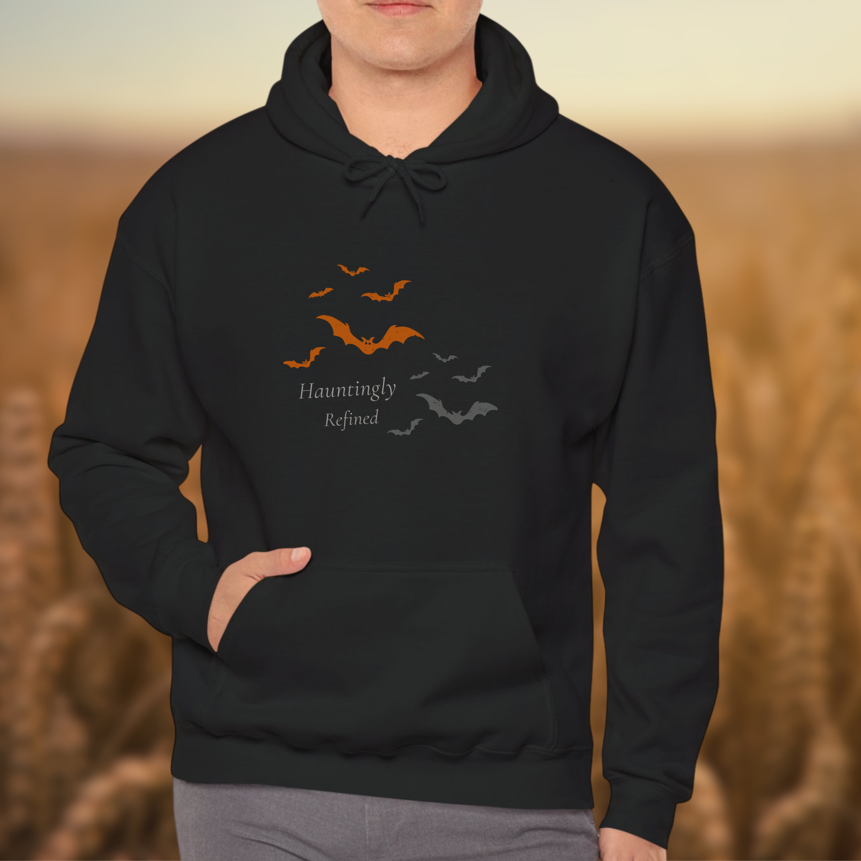 Hauntingly Refined Bats Hoodie, Distressed Rust Orange Gothic Halloween Unisex Cozy Pullover product thumbnail image Hauntingly Refined Bats Hoodie, Distressed Rust Orange Gothic Halloween Unisex Cozy Pullover product thumbnail image