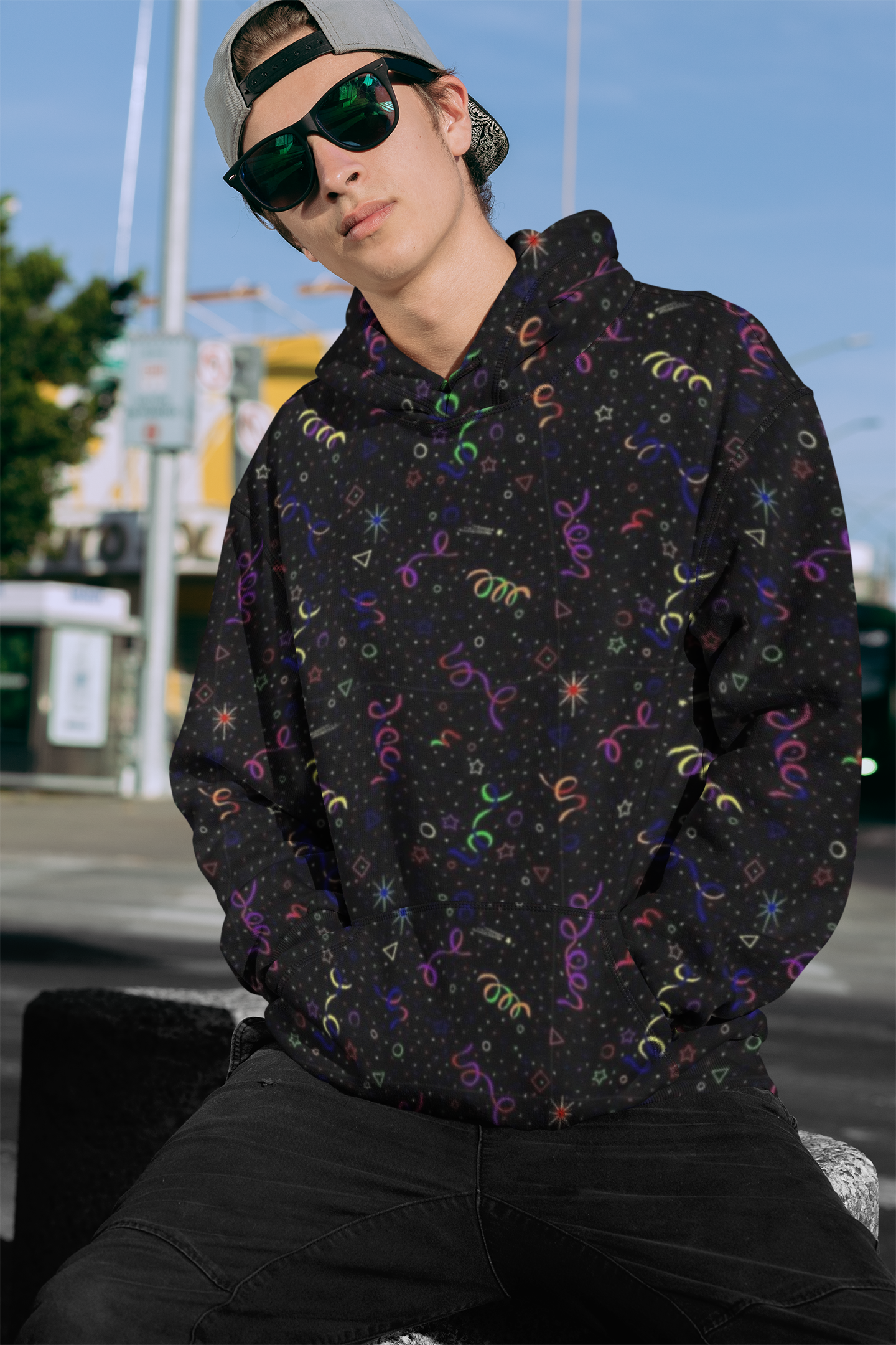 Arcade Rug AOP Fashion Hoodie | Colorful Graphic Hoodie, Cozy Streetwear, Perfect Gift for Teens, Festival Wear, Trendy Casual Outfit product thumbnail image