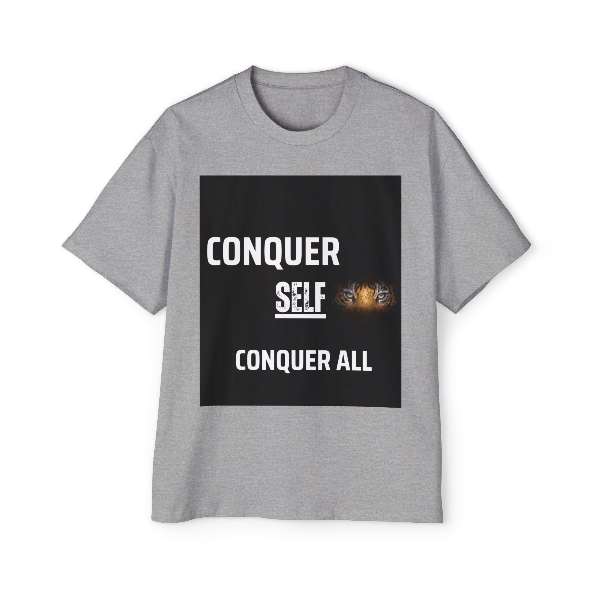 Men's Empowerment Tee - Conquer Self Conquer All, Oversized T-Shirt for Motivation, Inspirational Gift, Casual Wear, Self-Improvement [...] product thumbnail image