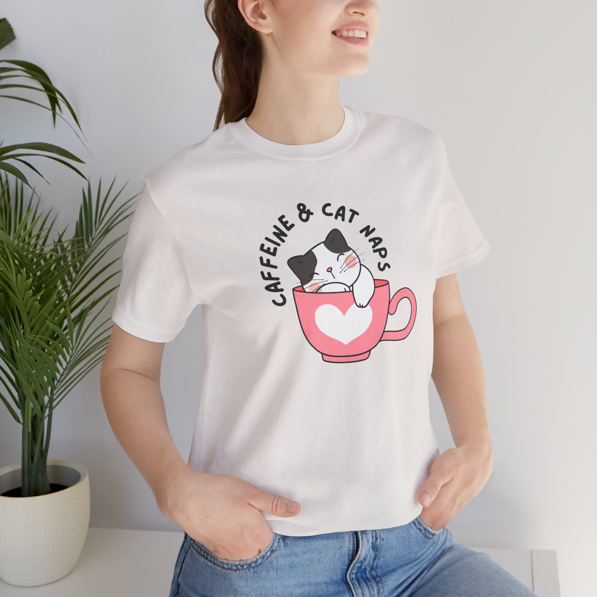 Caffeine &amp; Cat Naps, Cat Lover Gift, Coffee lover gift, Comfortable Cotton T-Shirt, Casual Wear,Everyday Essentials product thumbnail image
