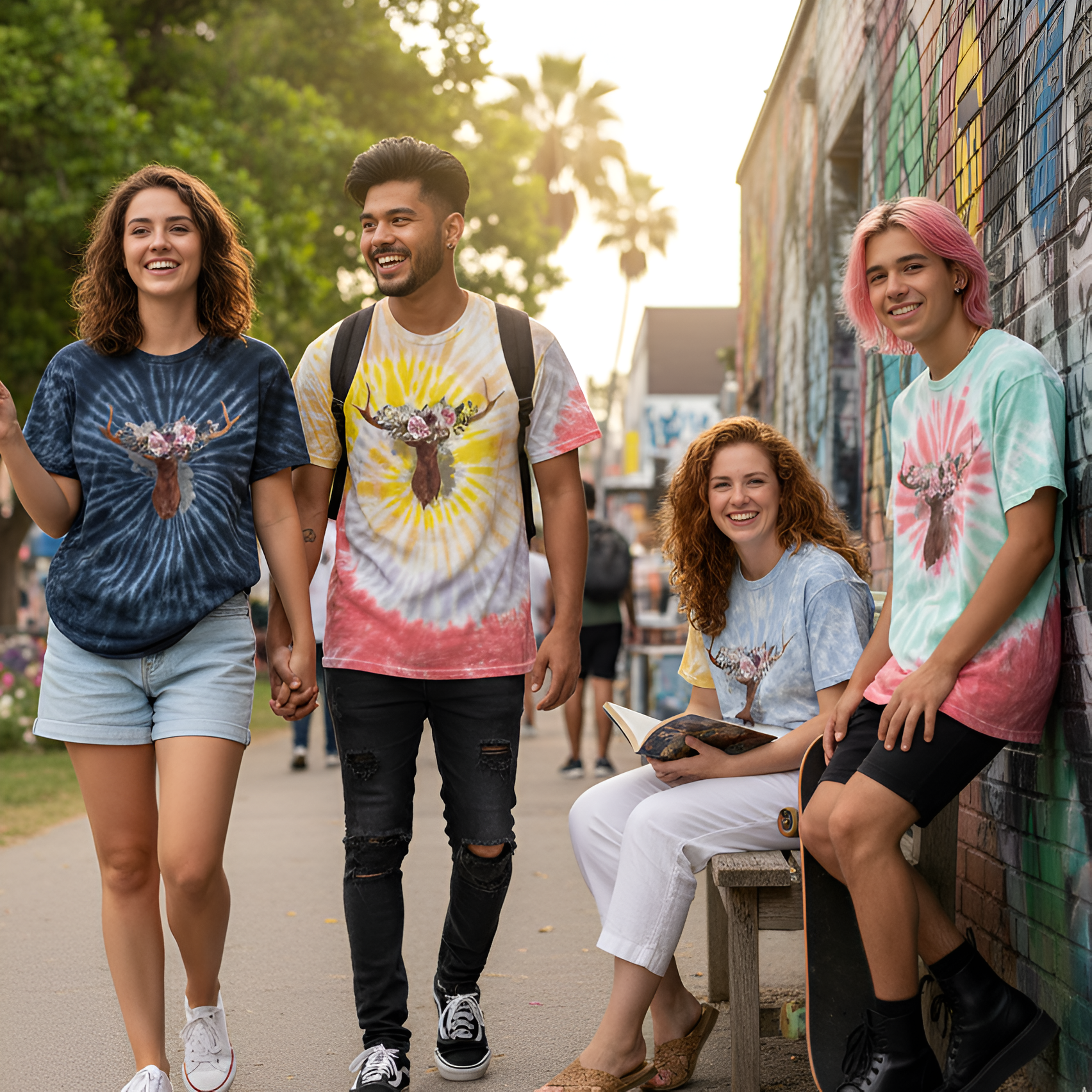 R&R Wild Life Club - Deer head Tie Dye Cotton Tee R&R Wild Life Club - Deer head Tie Dye Cotton Tee