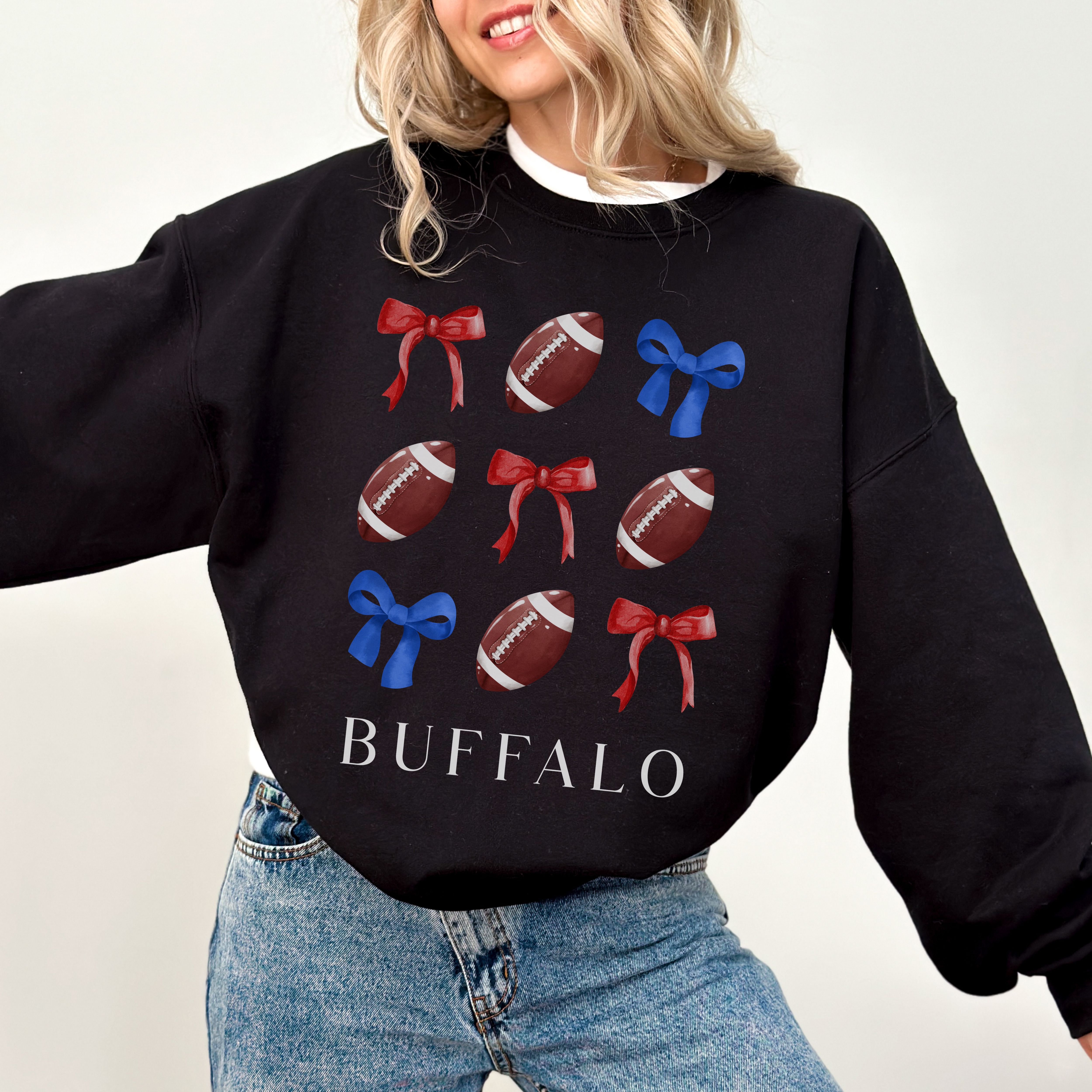Buffalo Bows - Football & Bows Crewneck Sweatshirt Sportswear for Game Day, Gift for Sports Lovers, Buffalo Tailgate, Unisex Sweater Buffalo Bows - Football & Bows Crewneck Sweatshirt Sportswear for Game Day, Gift for Sports Lovers, Buffalo Tailgate, Unisex Sweater