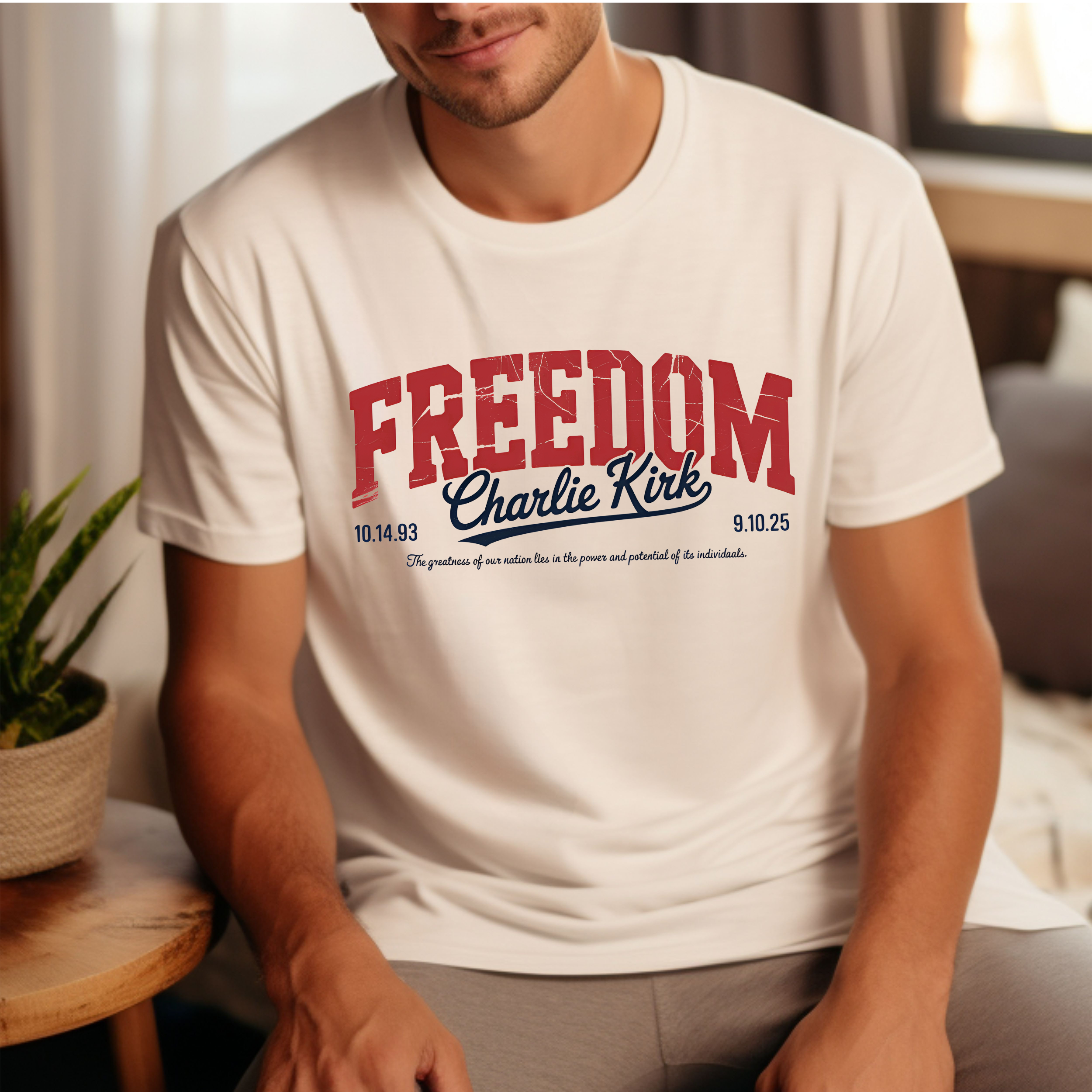 Freedom - Charlie Kirk Tee - Collegiate Style product thumbnail image Freedom - Charlie Kirk Tee - Collegiate Style product thumbnail image
