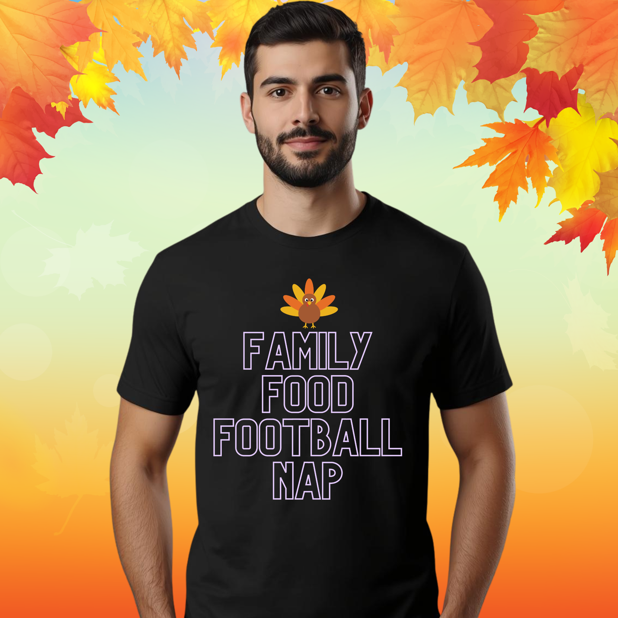 Family, Food, Football, Nap Thanksgiving T Shirt | Funny Turkey Day Drinking Shirt | Friendsgiving Party Graphic Tee product thumbnail image Family, Food, Football, Nap Thanksgiving T Shirt | Funny Turkey Day Drinking Shirt | Friendsgiving Party Graphic Tee product thumbnail image