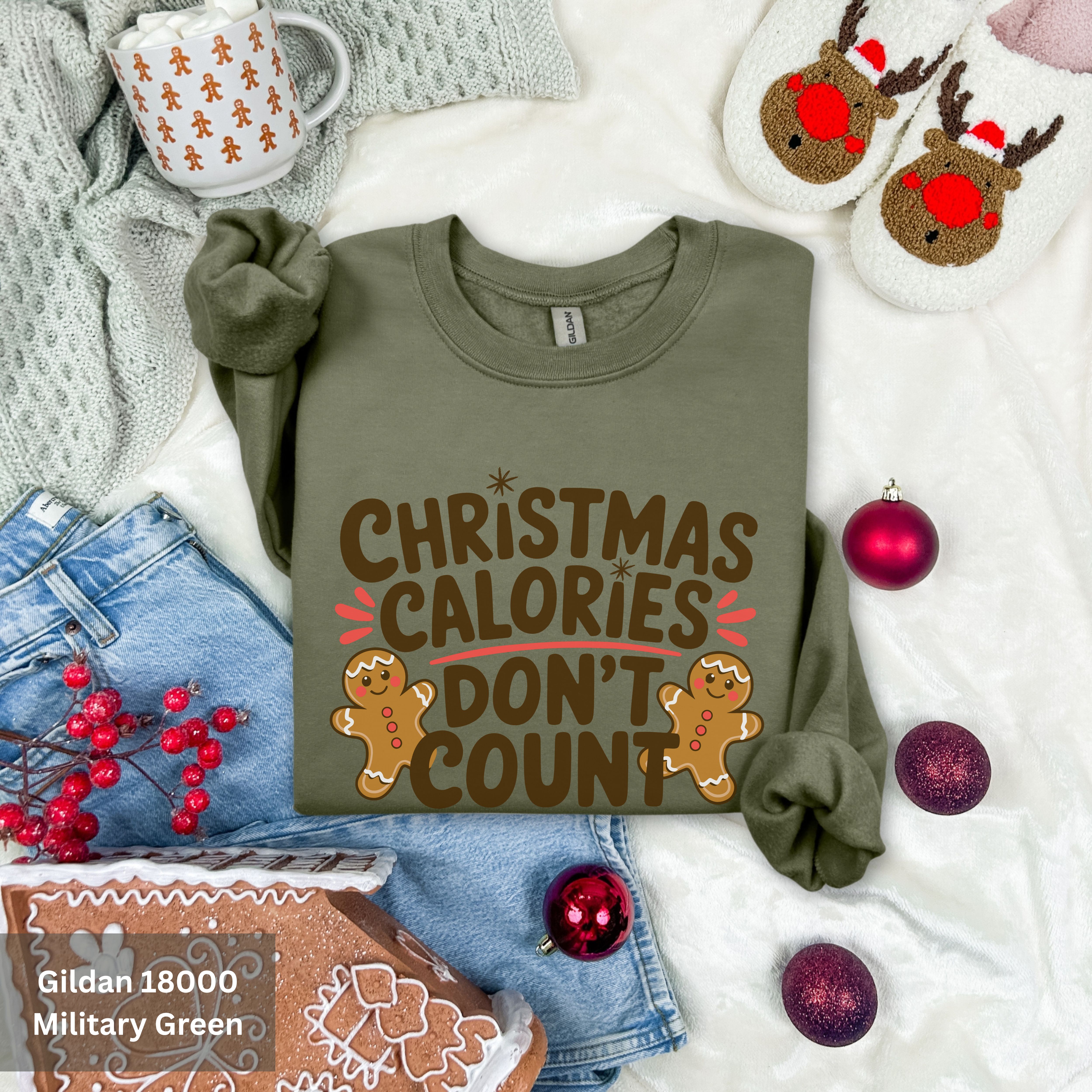 Christmas Calories Sweatshirt, Gingerbread Design, Cozy Holiday Crewneck, Cute Christmas Calories Phrase, Sweatshirt for Christmas baking product thumbnail image Christmas Calories Sweatshirt, Gingerbread Design, Cozy Holiday Crewneck, Cute Christmas Calories Phrase, Sweatshirt for Christmas baking product thumbnail image