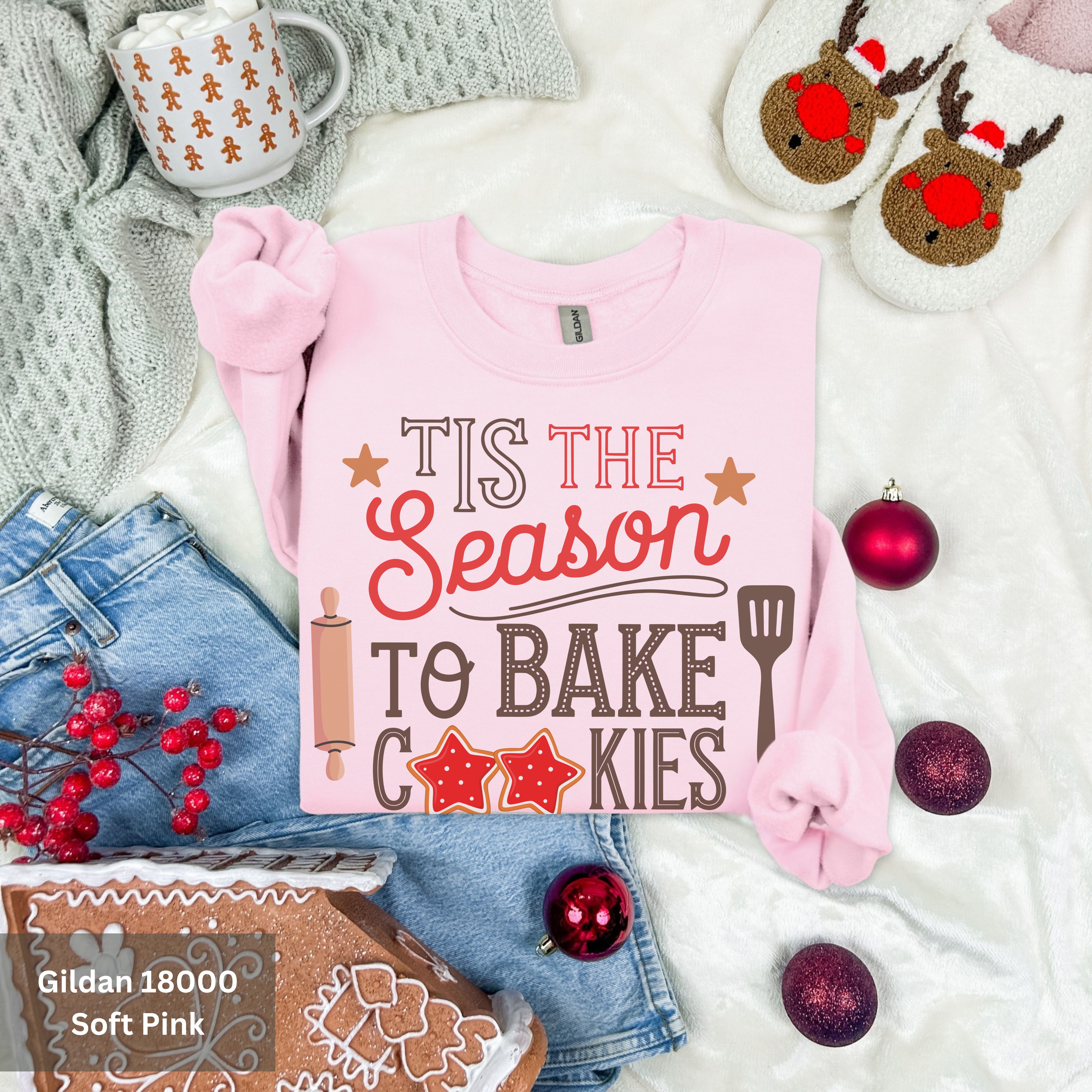 Tis the Season Baking Sweatshirt, Cookie Design, Cozy Holiday Crewneck, Christmas Baking Pullover, Sweatshirt for Christmas Celebrations product thumbnail image
