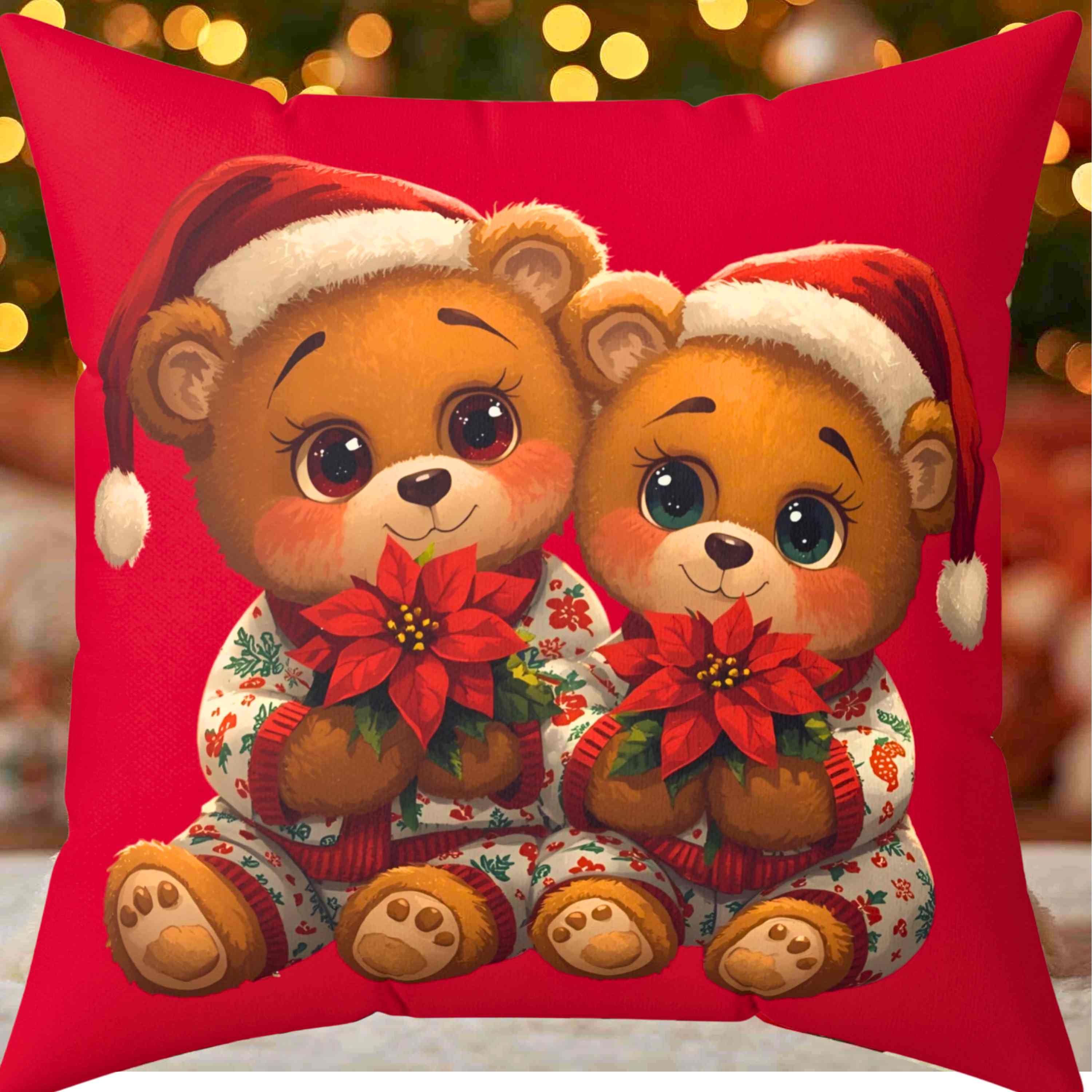 Christmas Square Pillow with Personalized Teddy Bears product thumbnail image