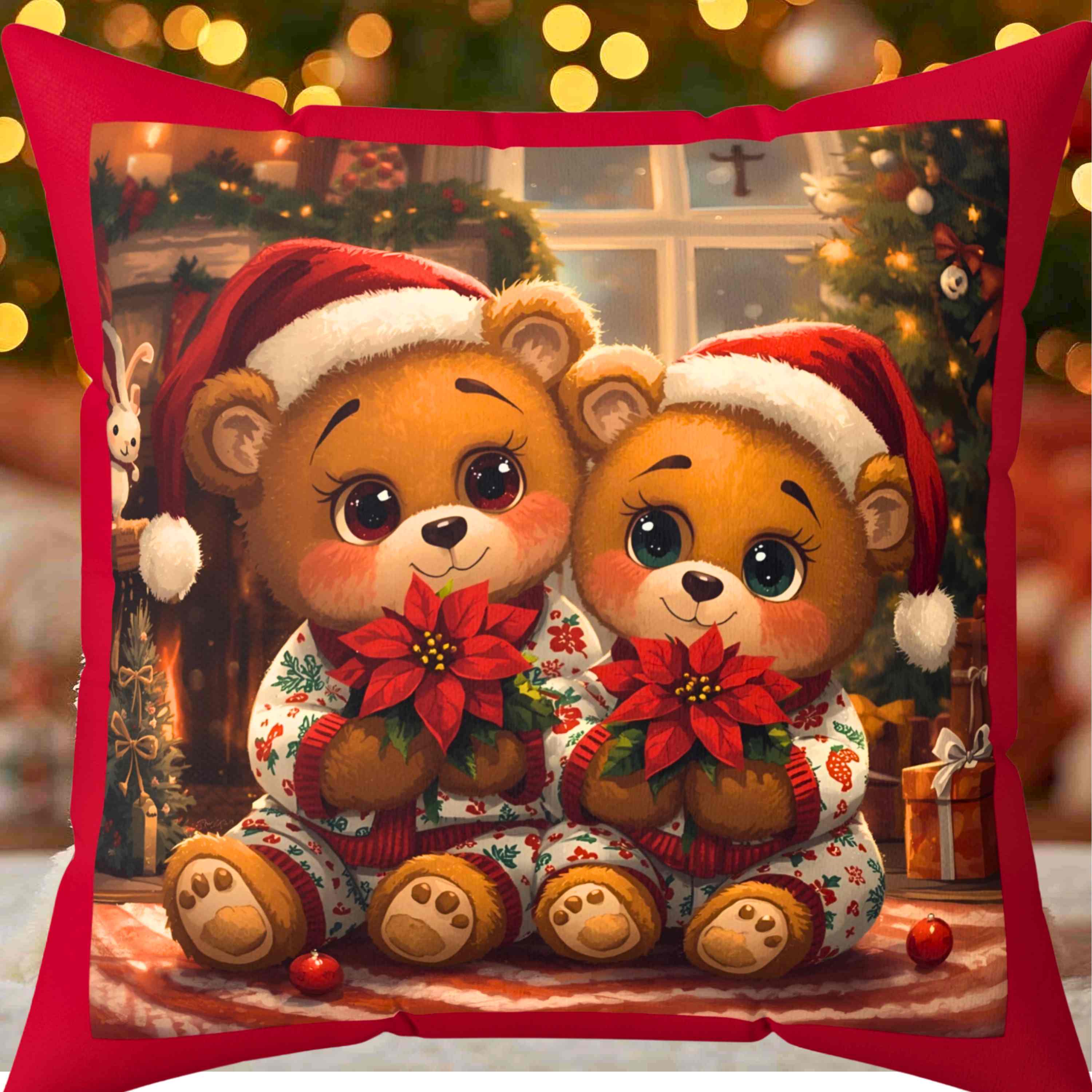 Christmas Square Pillow with Personalized Teddy Bears product thumbnail image Christmas Square Pillow with Personalized Teddy Bears product thumbnail image