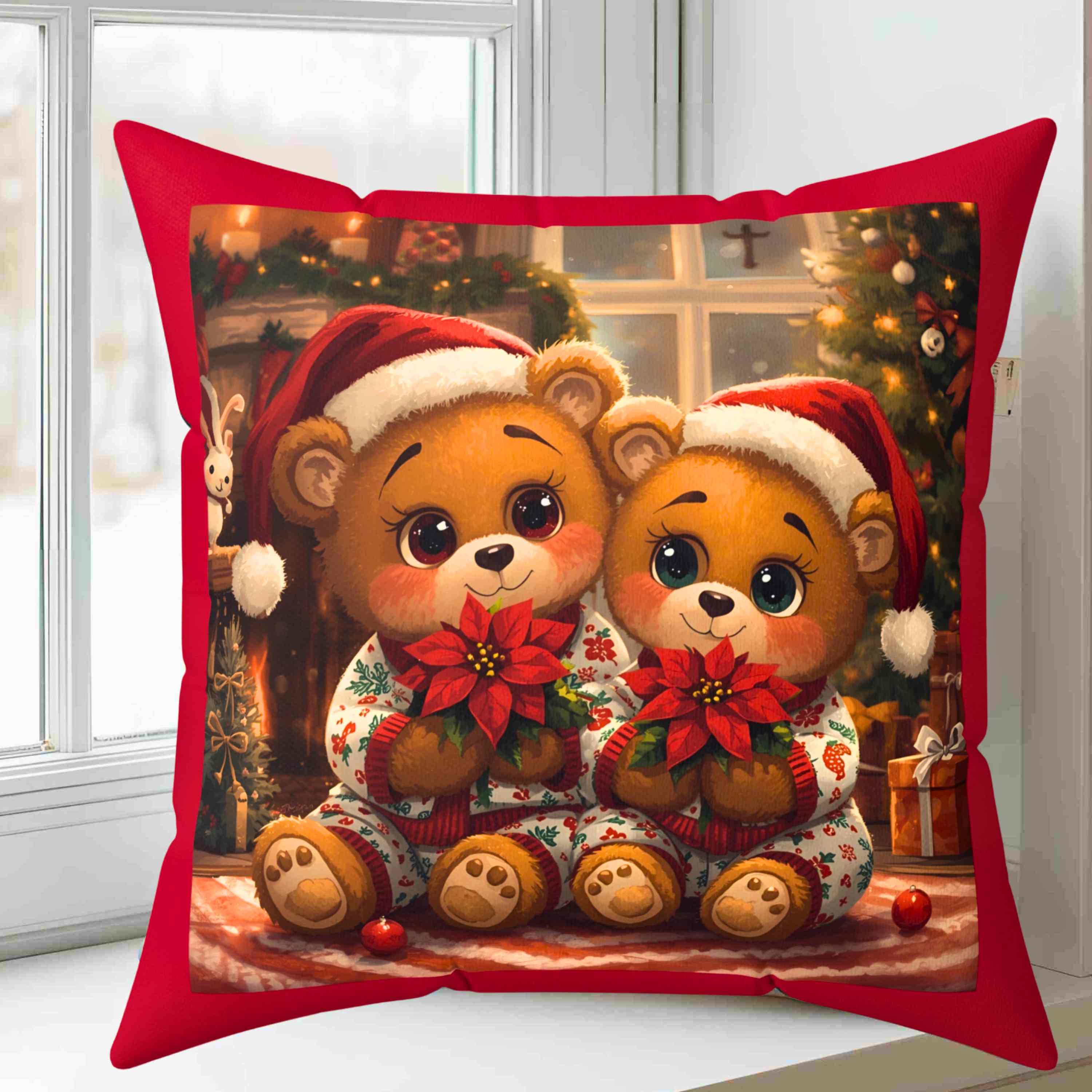 Christmas Square Pillow with Personalized Teddy Bears product thumbnail image